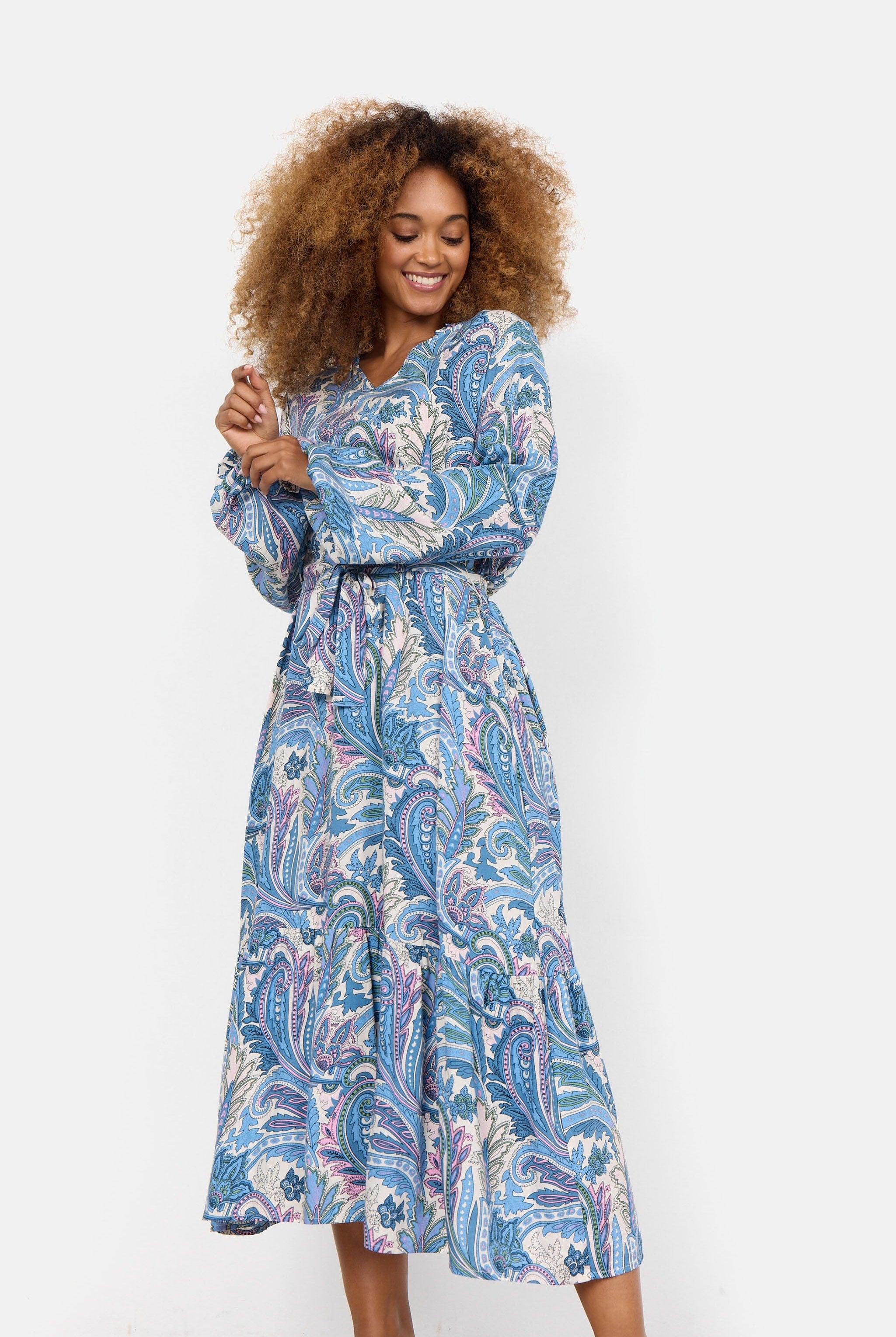 Soya Concept Donia Paisley Printed Maxi Dress - Crystal Blue Combi