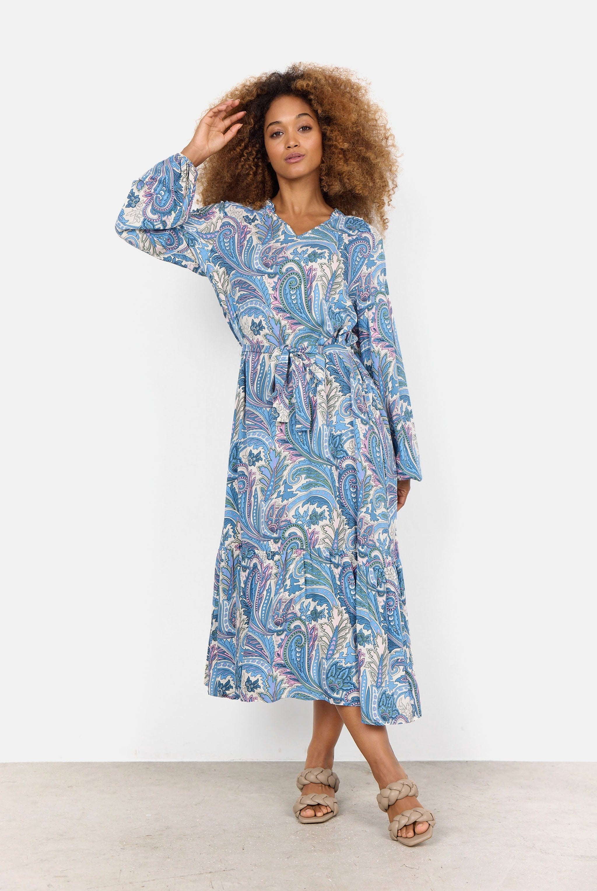 Soya Concept Donia Paisley Printed Maxi Dress - Crystal Blue Combi