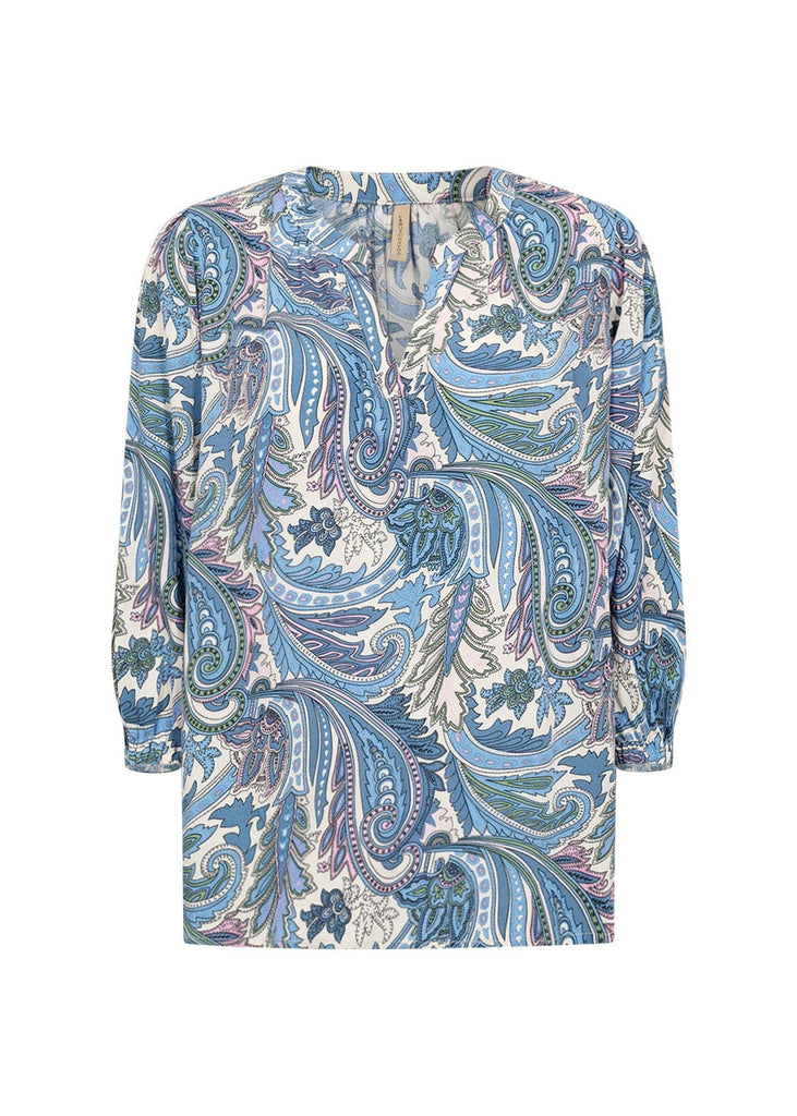 Soya Concept Donia Paisley Printed Top - Crystal Blue Combi