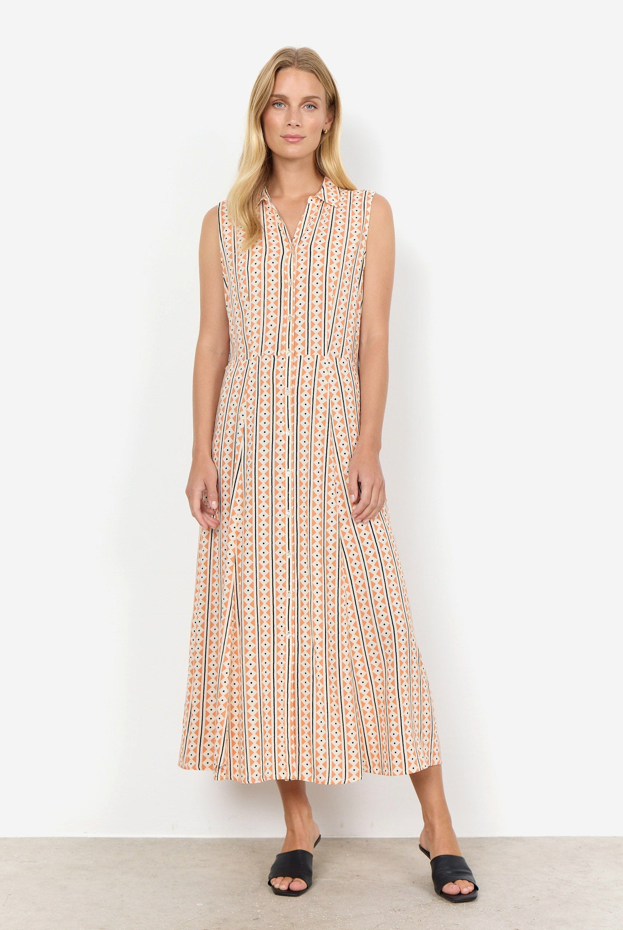 Soya Concept Elsia Shirt Midi Dress - Papaya Combi