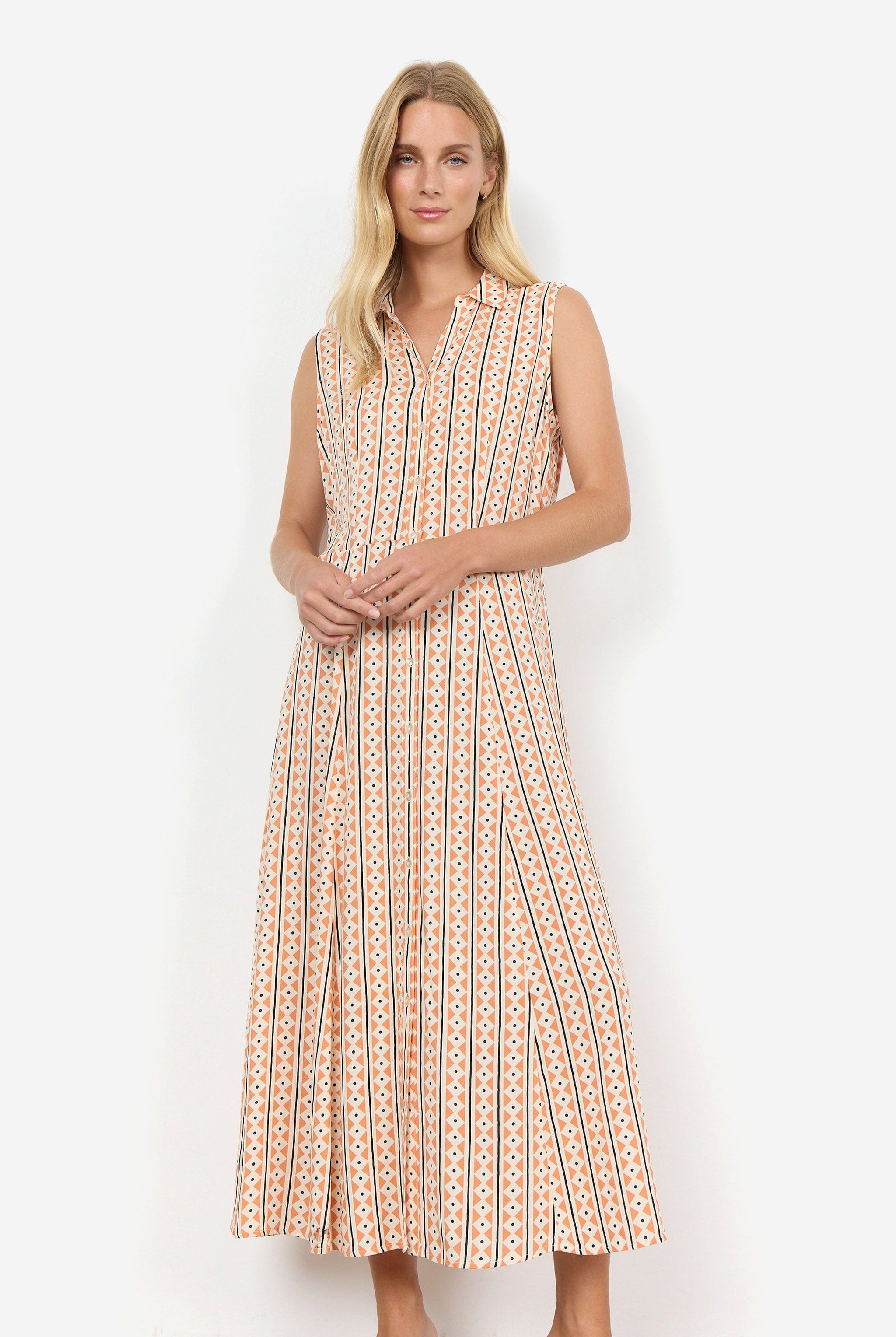 Soya Concept Elsia Shirt Midi Dress - Papaya Combi
