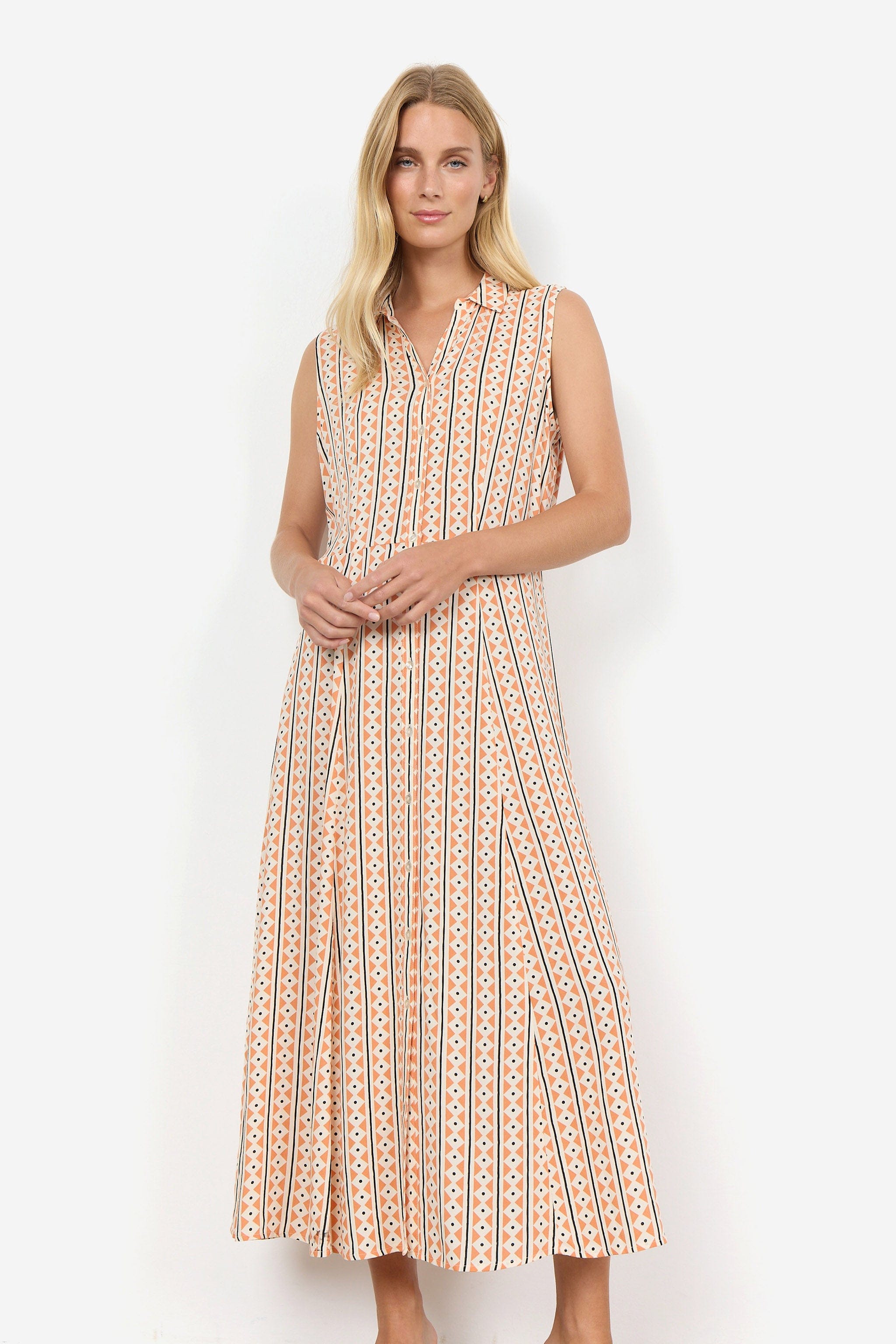 Soya Concept Elsia Shirt Midi Dress - Papaya Combi