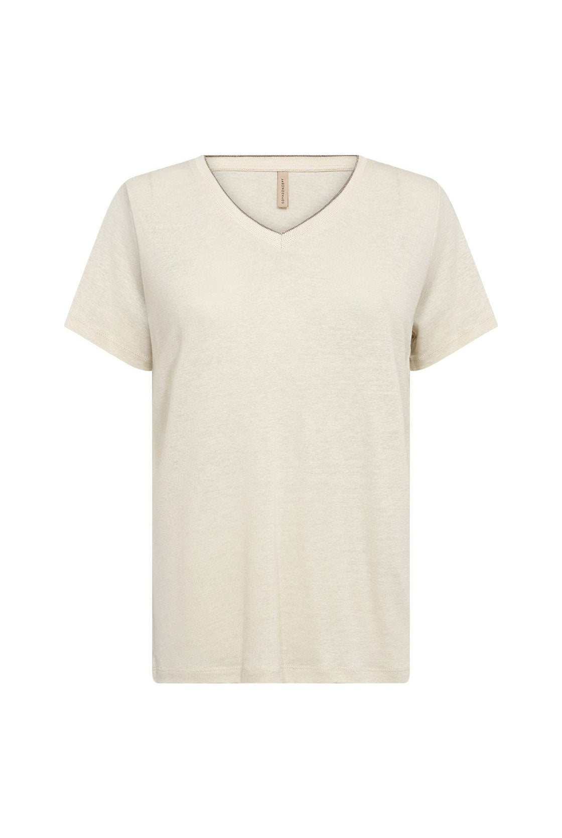 Soya Concept Emel Plain Linen Blend Short Sleeve T-Shirt - Sand
