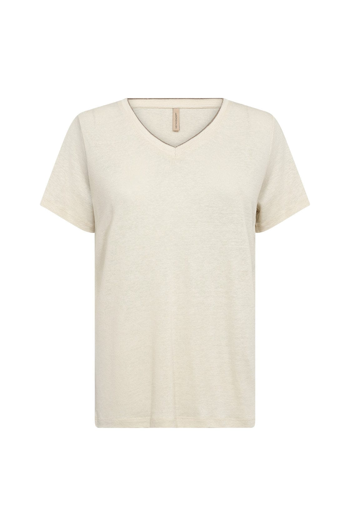 Soya Concept Emel Plain Linen Blend Short Sleeve T-Shirt - Sand