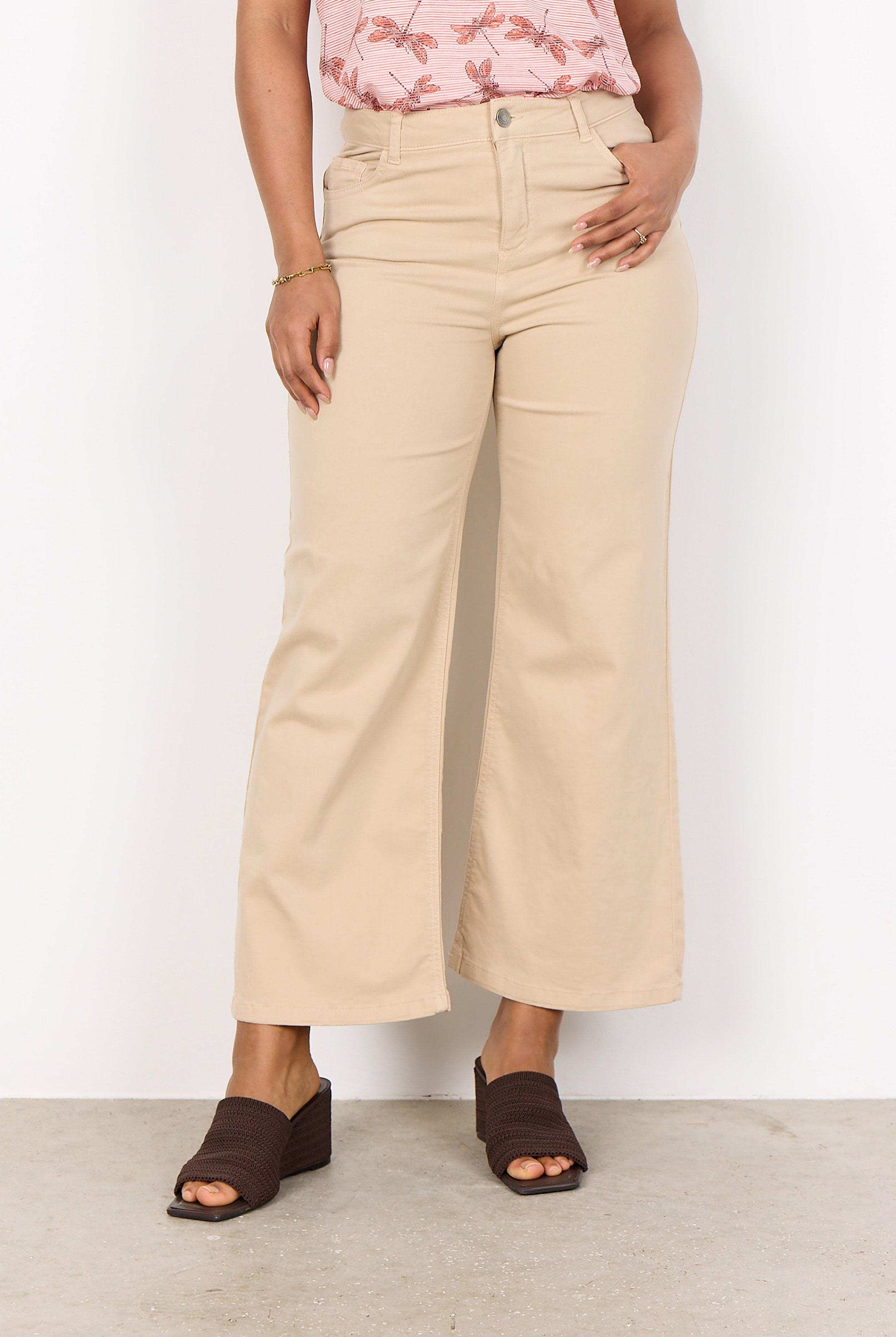 Soya Concept Erna Denim Flared Cropped Trousers - Sand