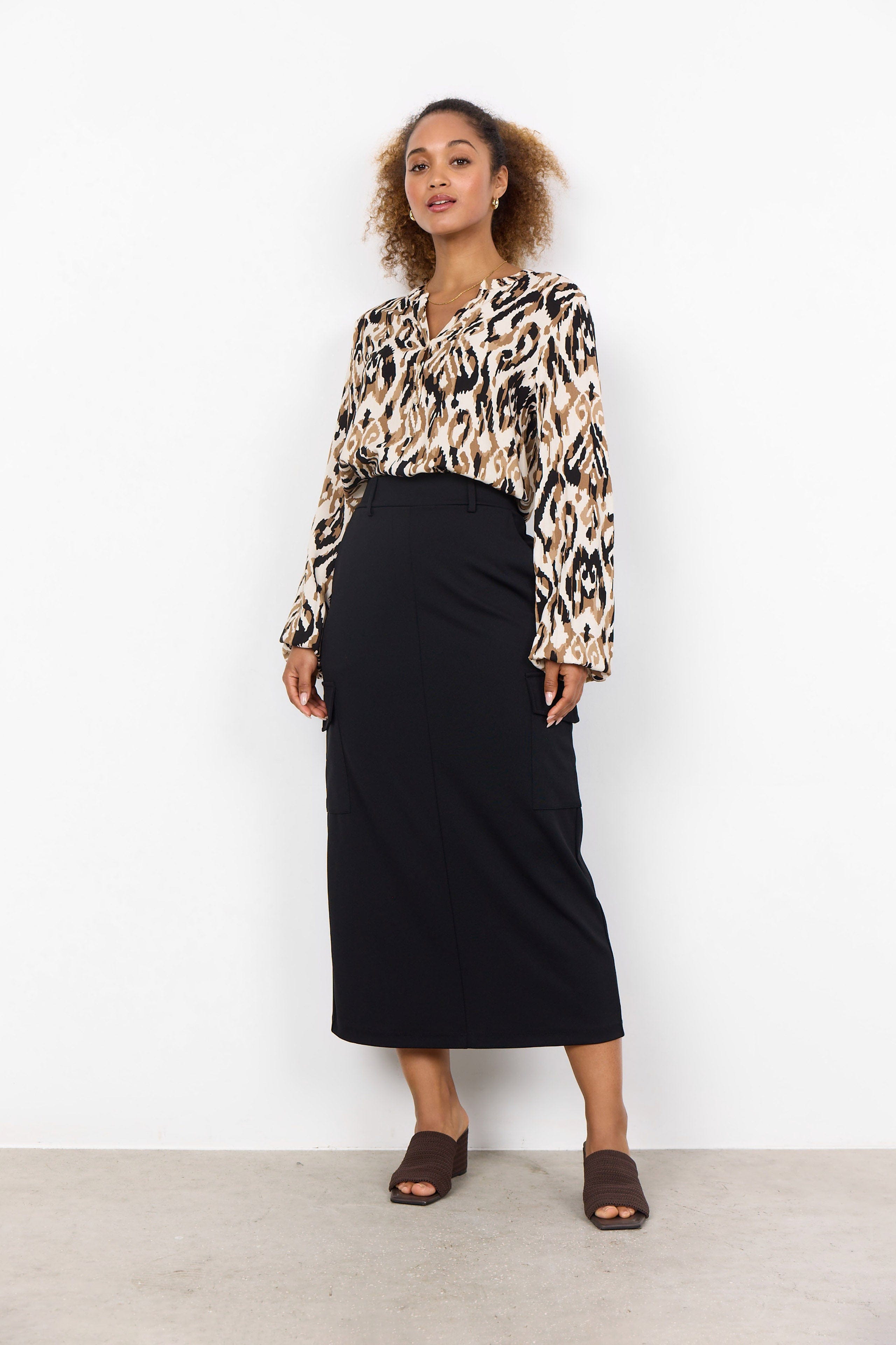 Soya Concept Fang Printed Blouse - Desert Brown Combi