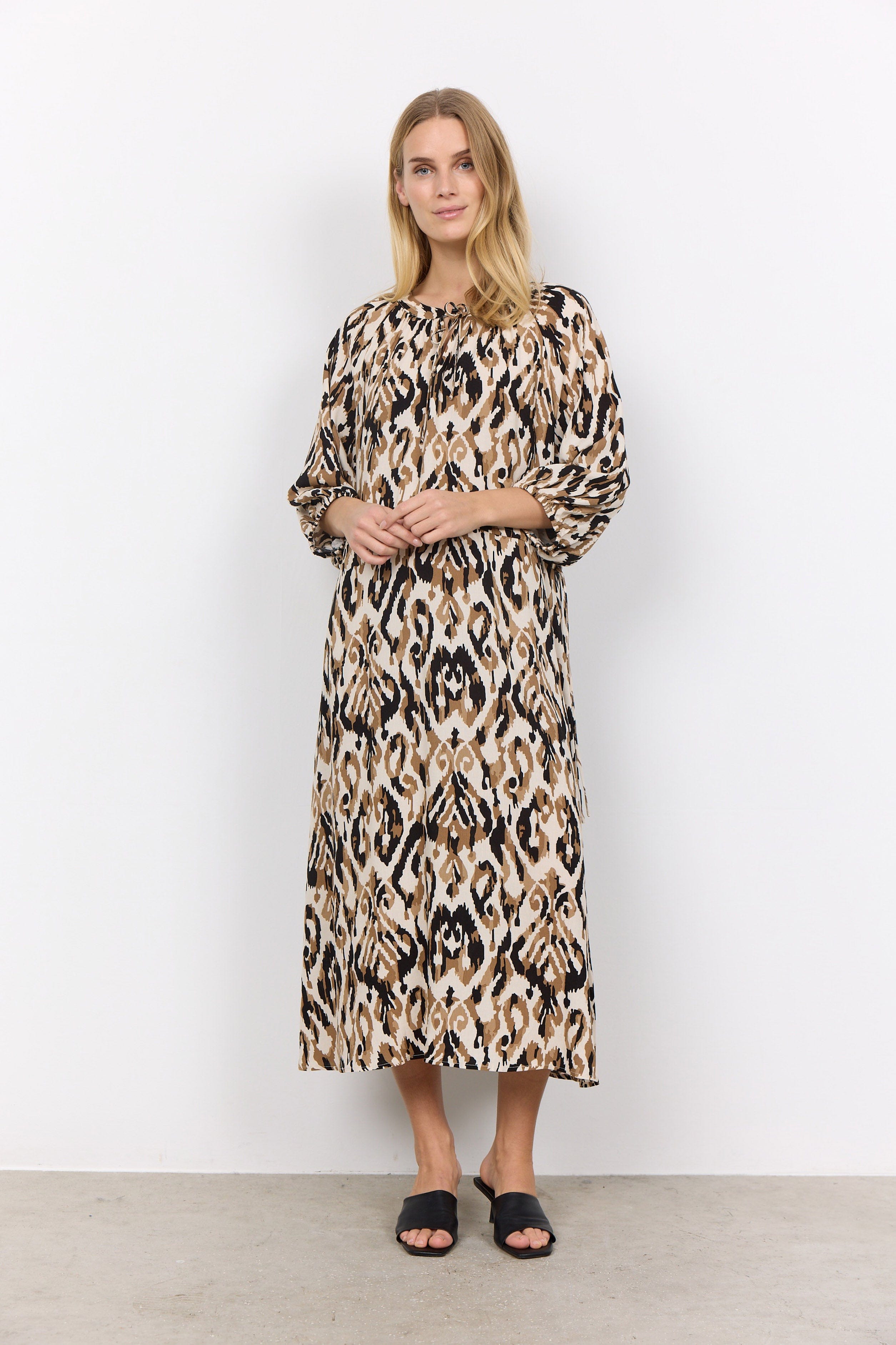 Soya Concept Fang Printed Midi Dress - Desert Brown Combi