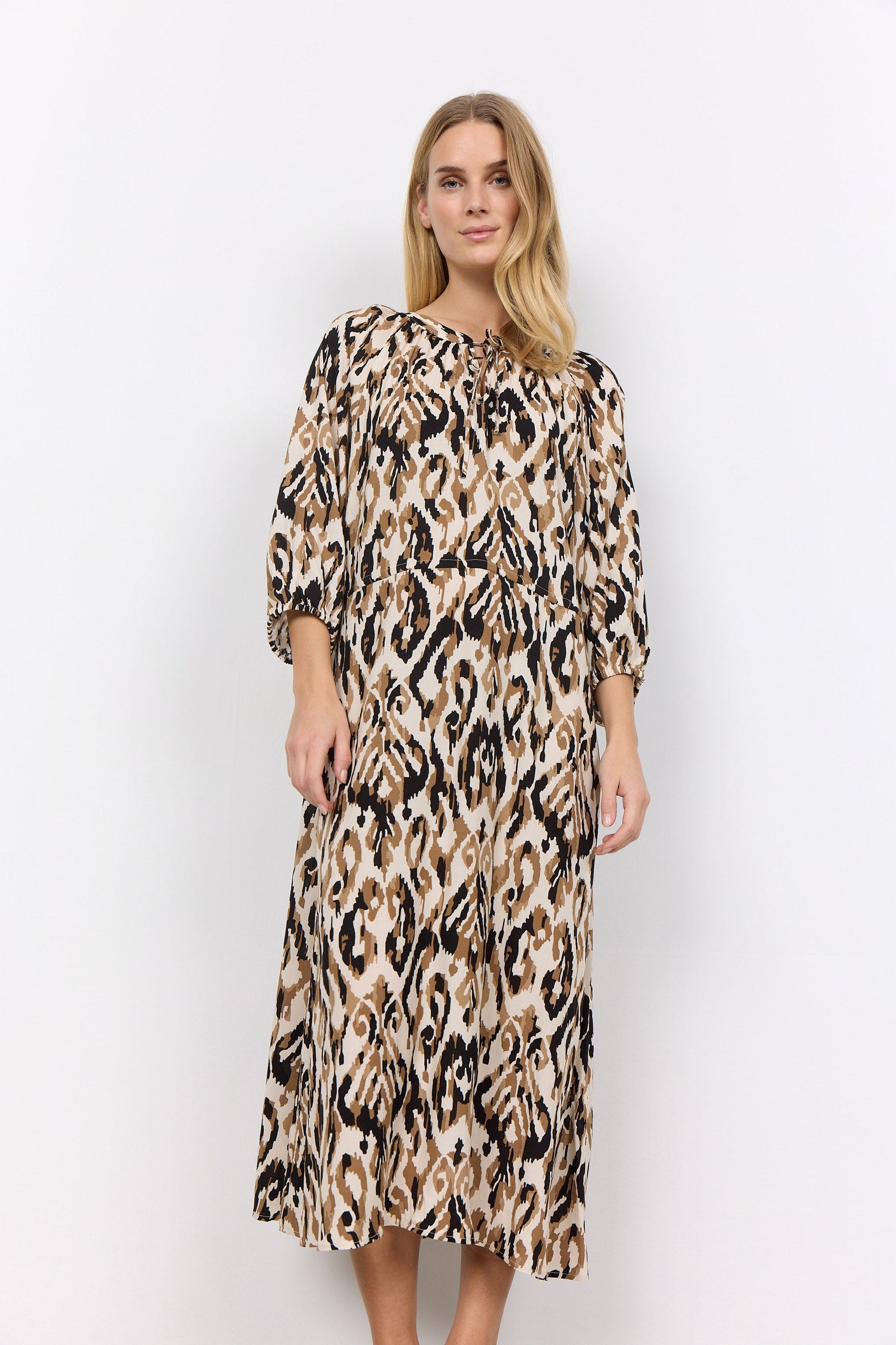 Soya Concept Fang Printed Midi Dress - Desert Brown Combi