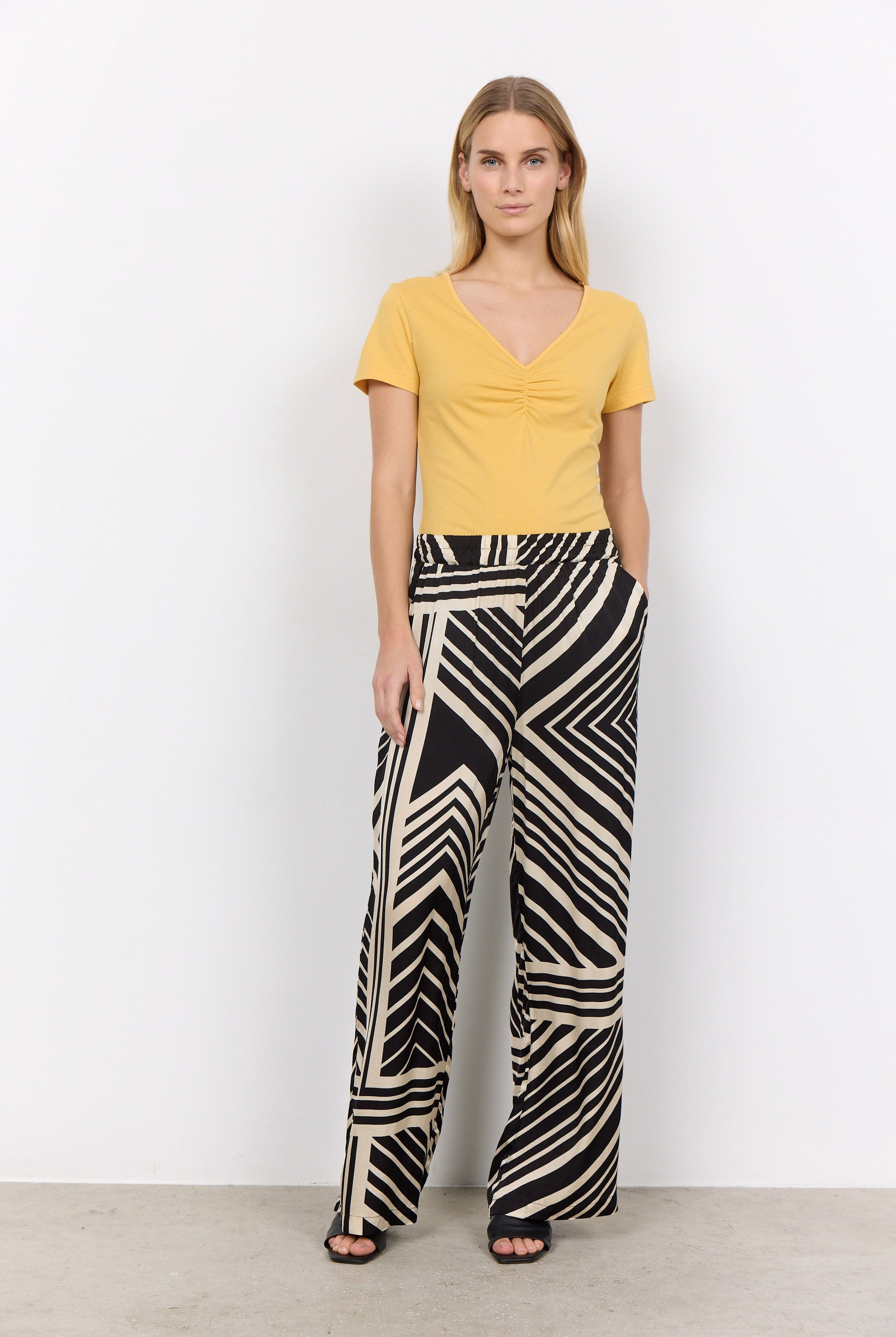 Soya Concept Faro Geometric Print Wide leg Trousers - Black Combi