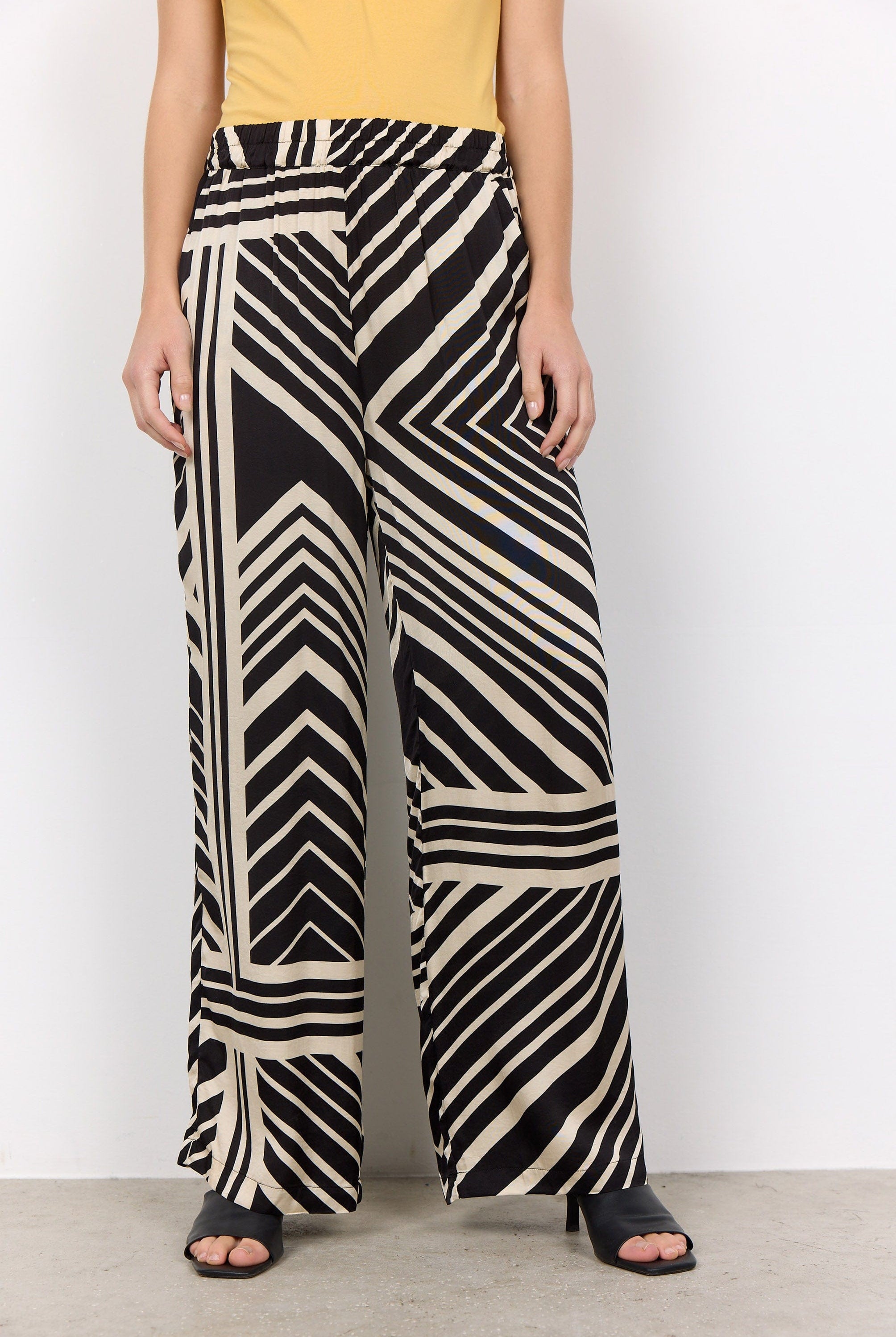 Soya Concept Faro Geometric Print Wide leg Trousers - Black Combi