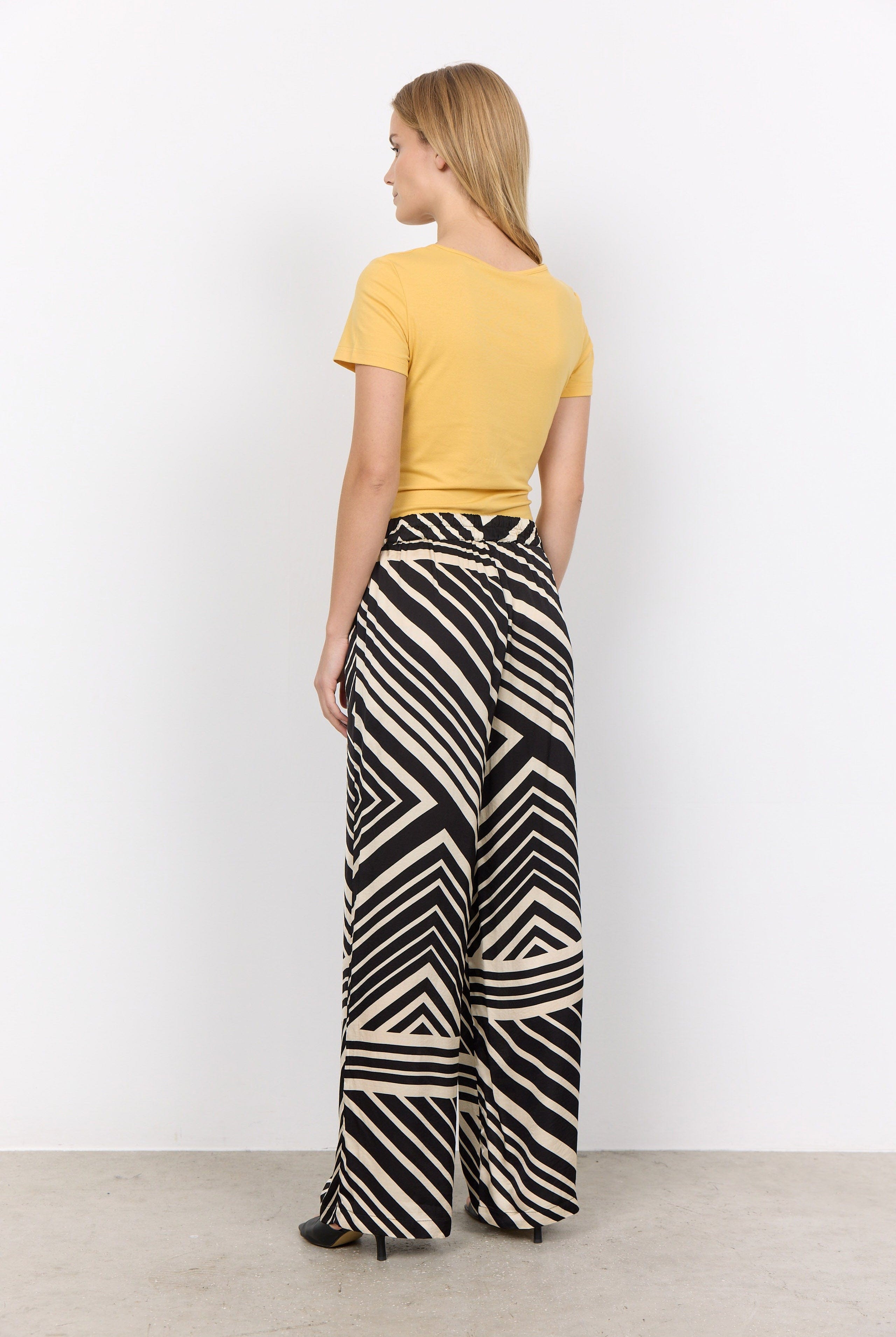 Soya Concept Faro Geometric Print Wide leg Trousers - Black Combi