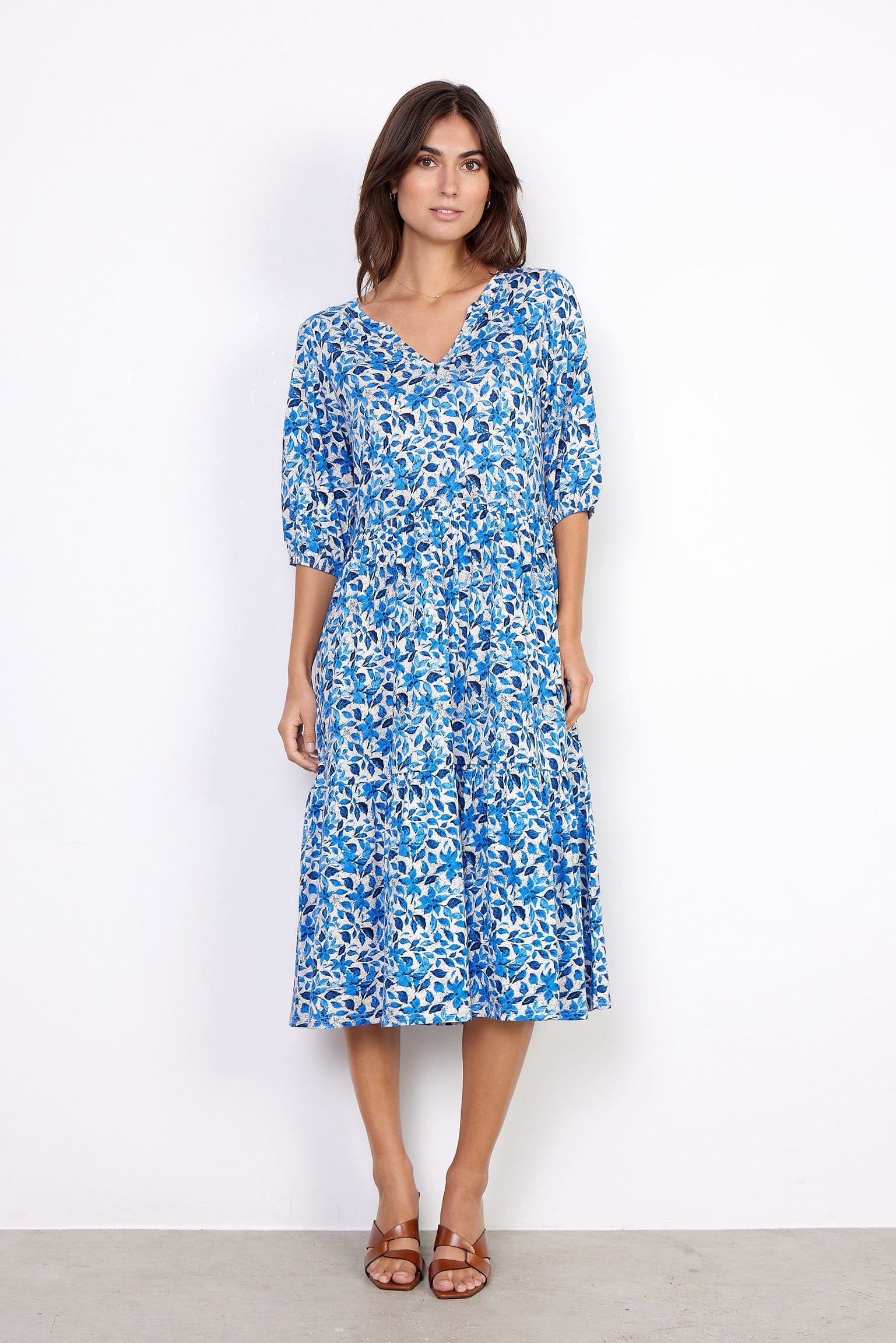 Soya Concept Felicity Floral Printed Midi Dress - Bright Blue Combi