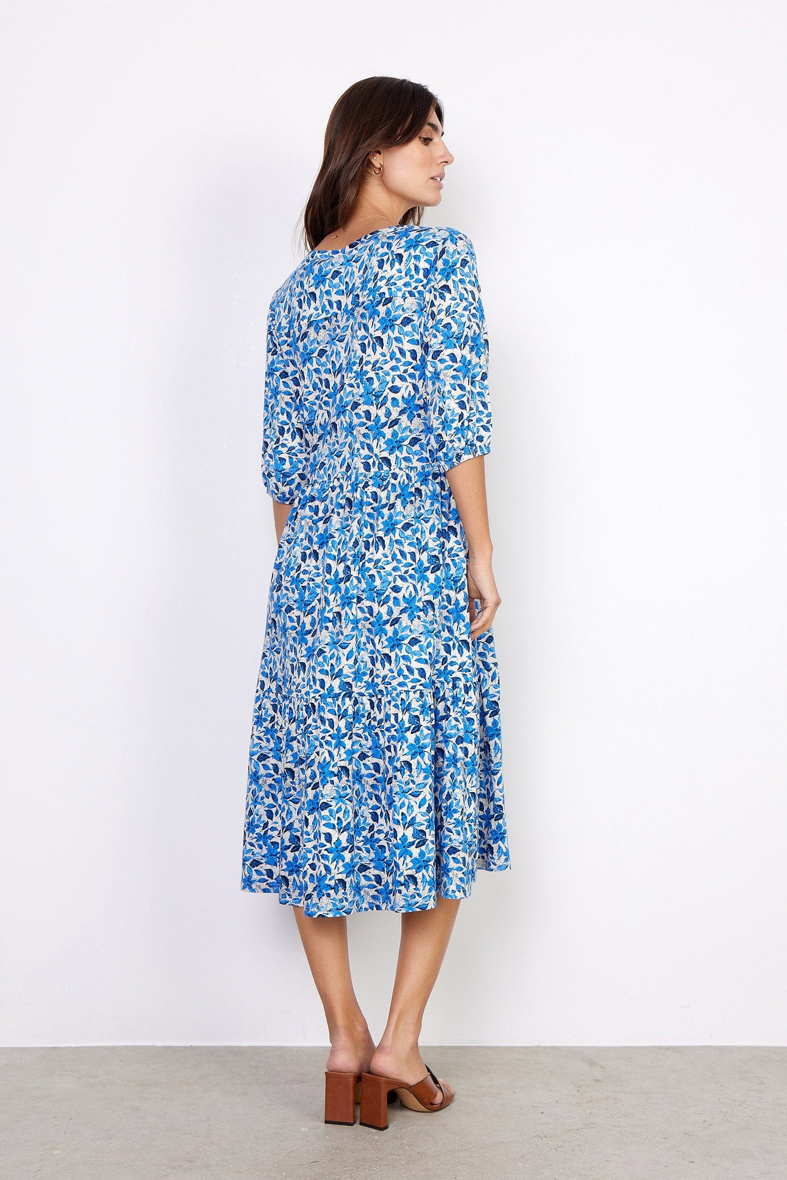 Soya Concept Felicity Floral Printed Midi Dress - Bright Blue Combi