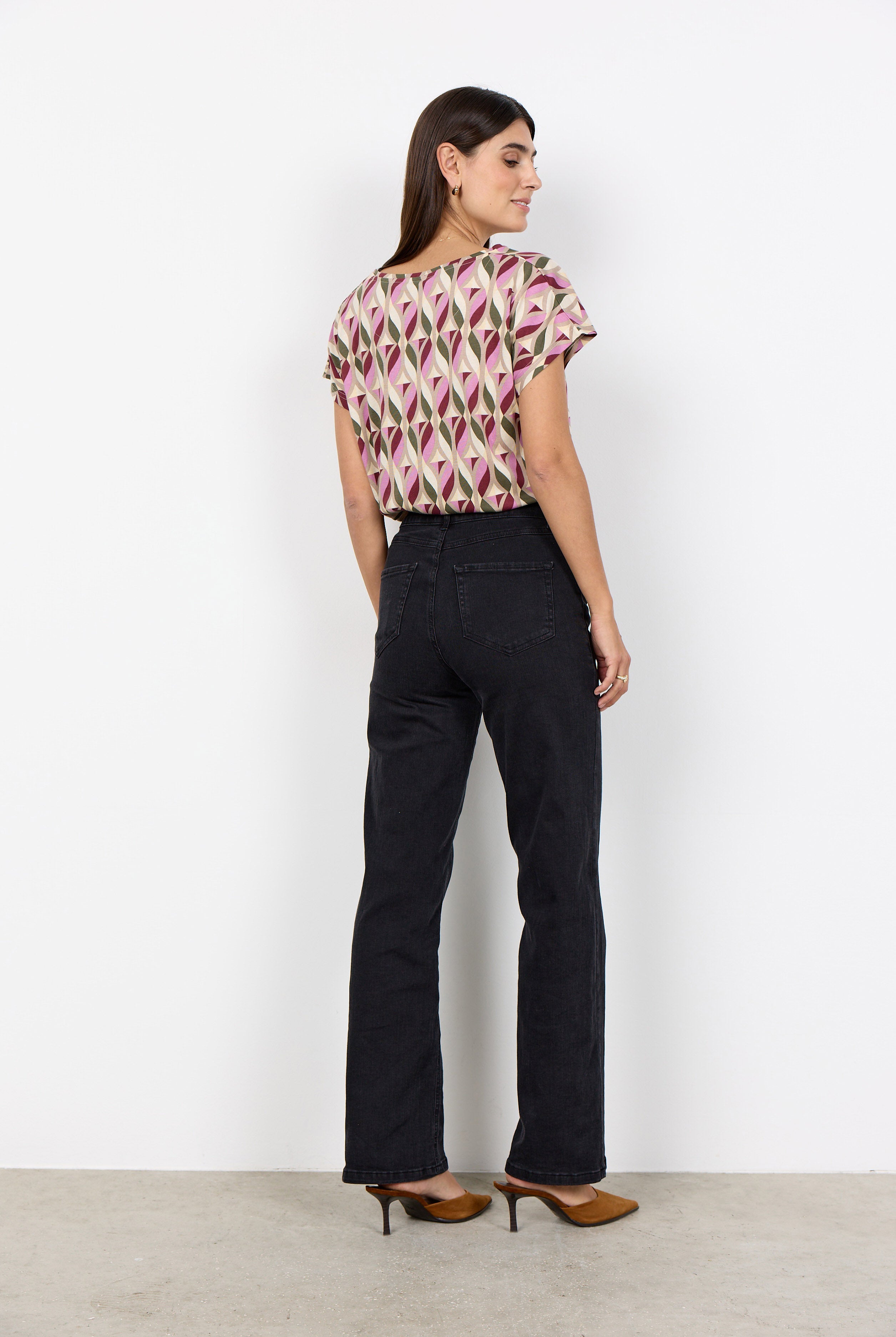 Soya Concept Felicity Geometric T-Shirt - Oxblood Red Combi