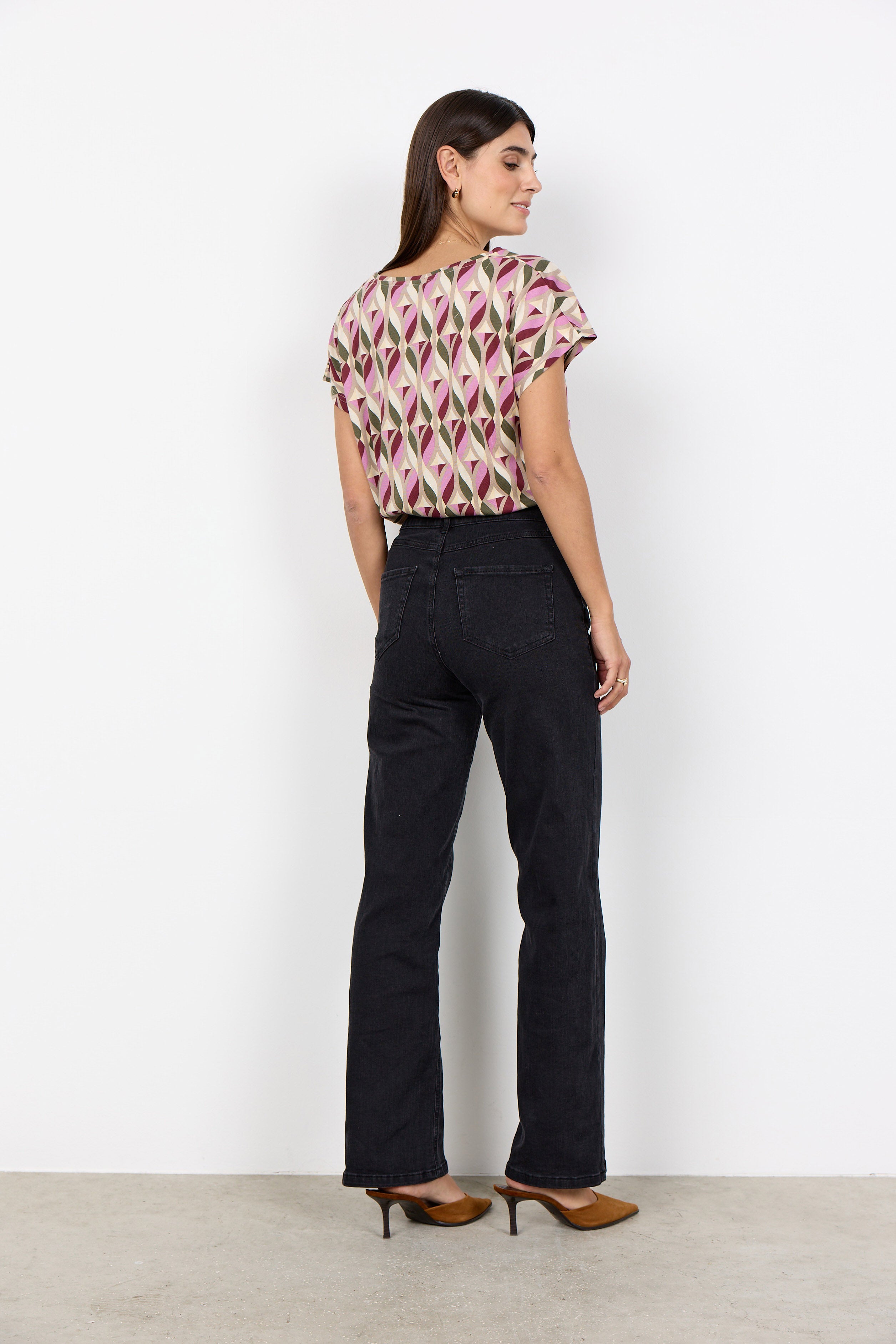 Soya Concept Felicity Geometric T-Shirt - Oxblood Red Combi