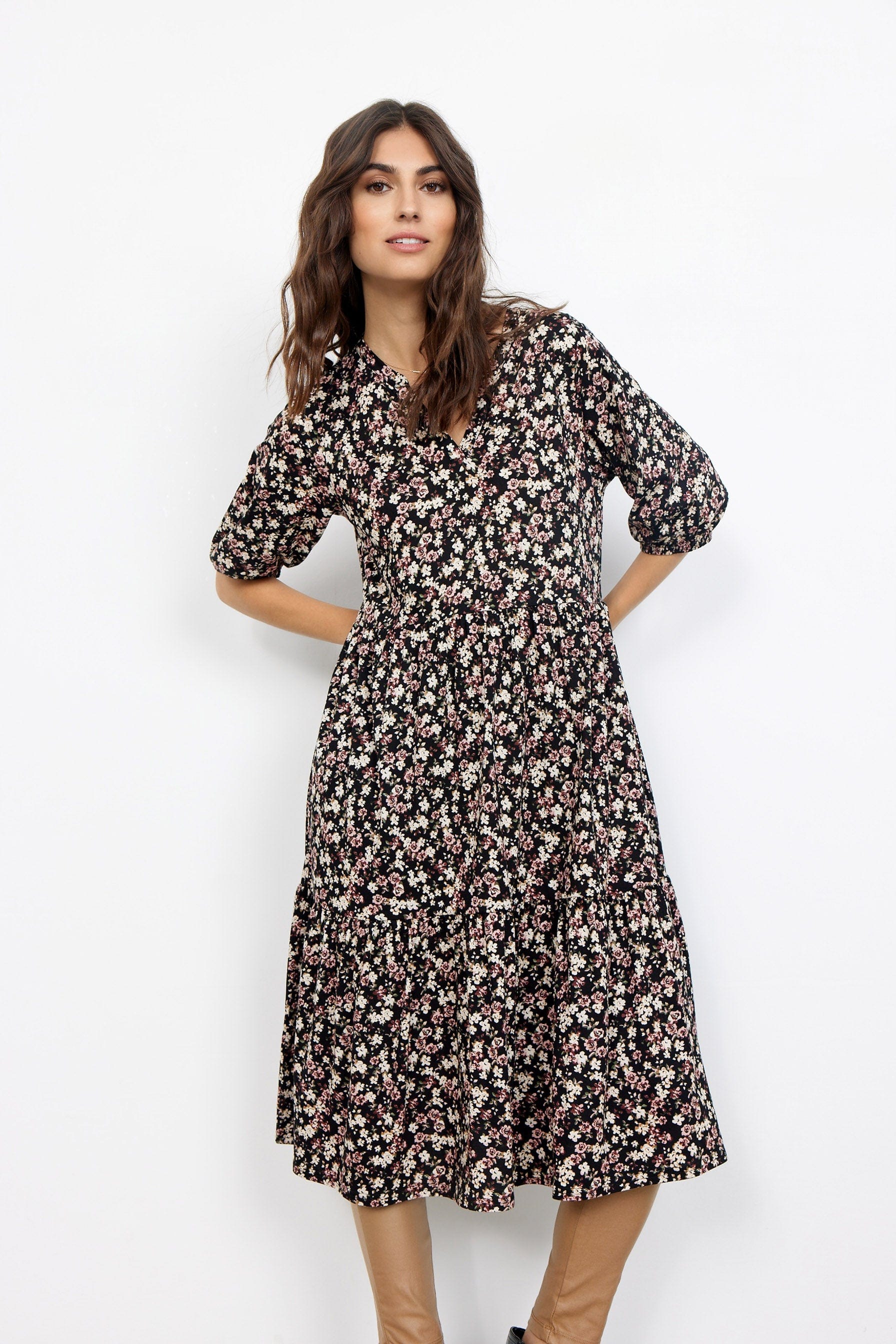 Soya Concept Felicity Knee Length Dress - Wine Combi