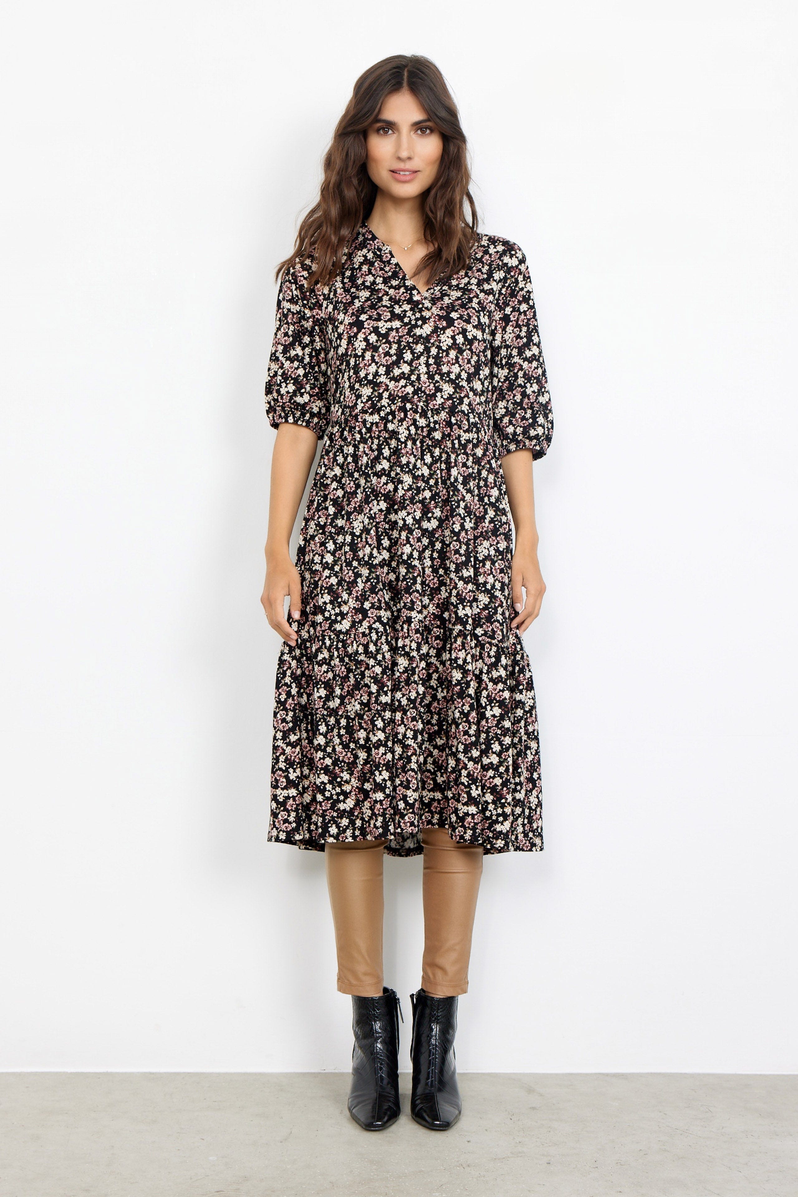 Soya Concept Felicity Knee Length Dress - Wine Combi