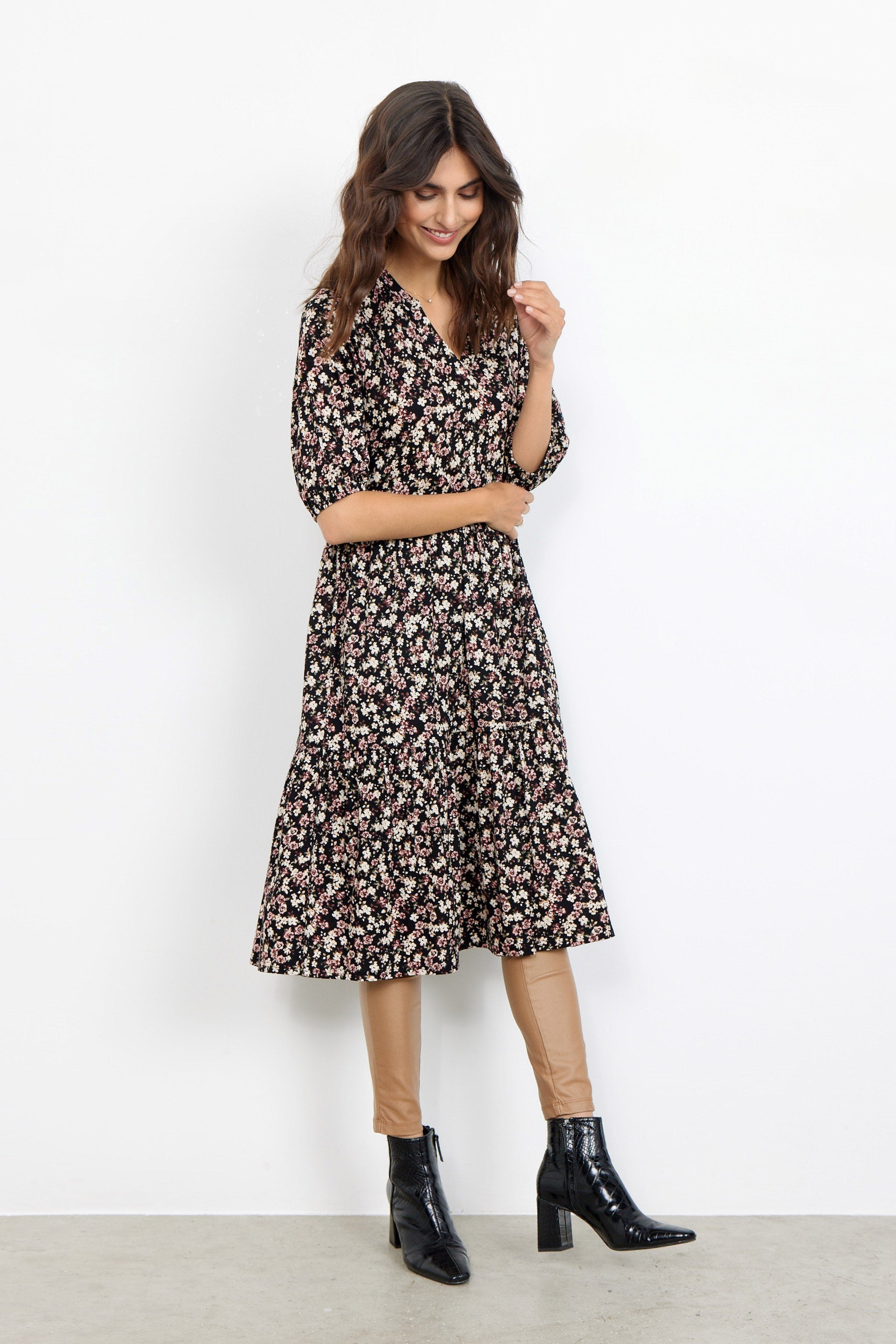 Soya Concept Felicity Knee Length Dress - Wine Combi