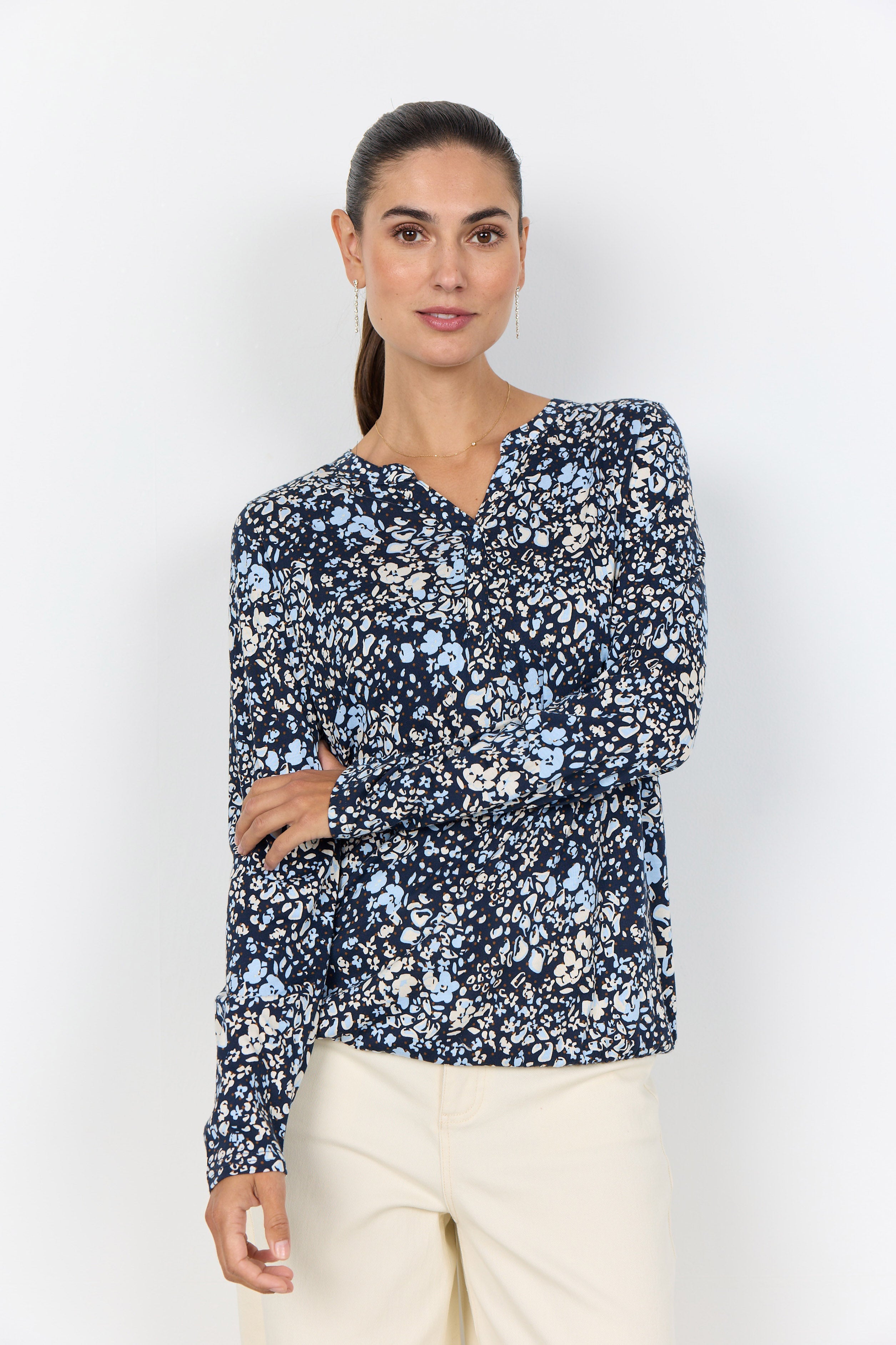 Soya Concept Felicity Printed Jersey Top - Navy Combi