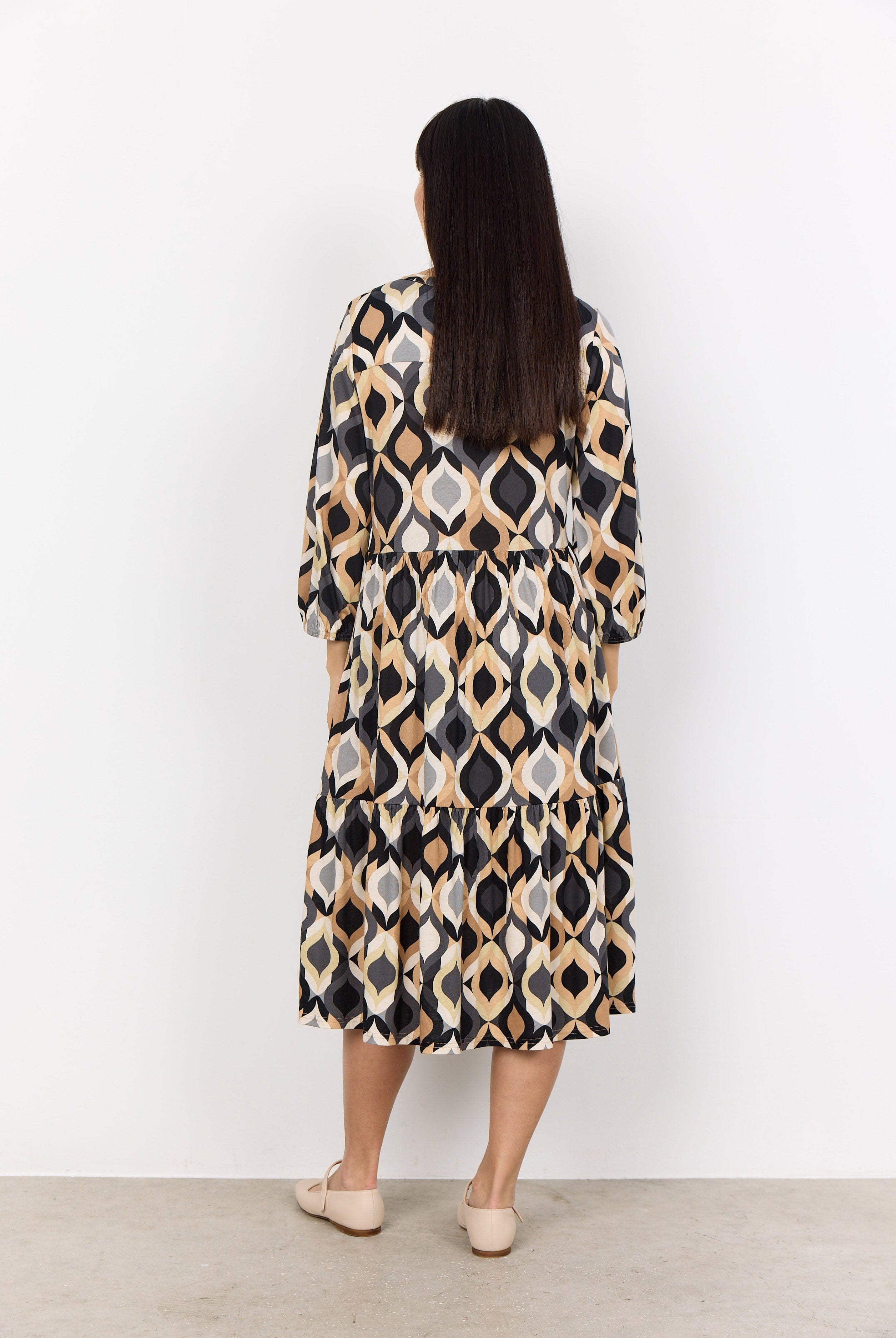 Soya Concept Felicity Printed Midi Jersey Dress - Black Combi