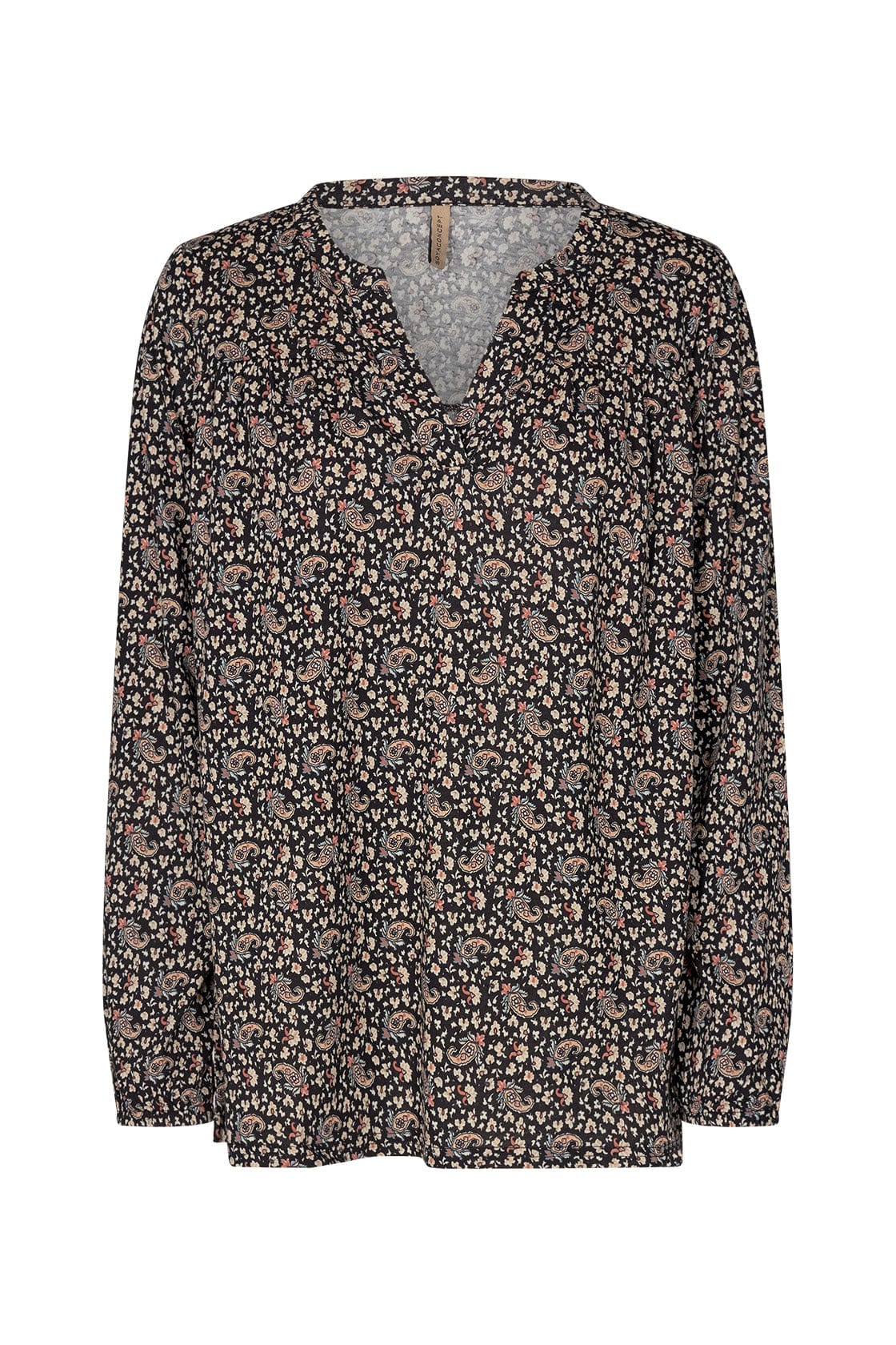 Soya Concept Felicity Printed Notch Neck Blouse - Black Combi