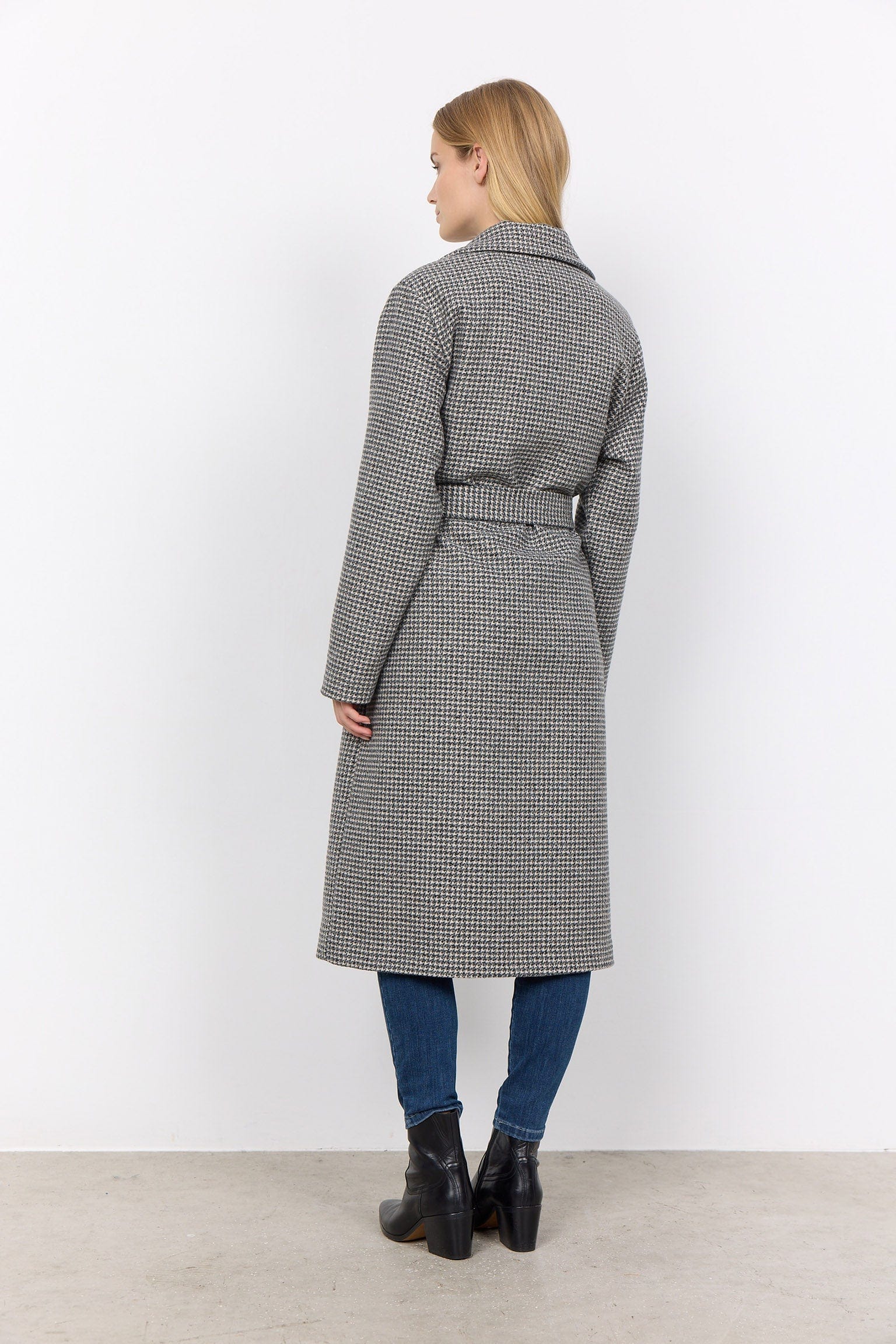 Soya Concept Felisia Wool Blend Houndstooth Coat - Black Combi