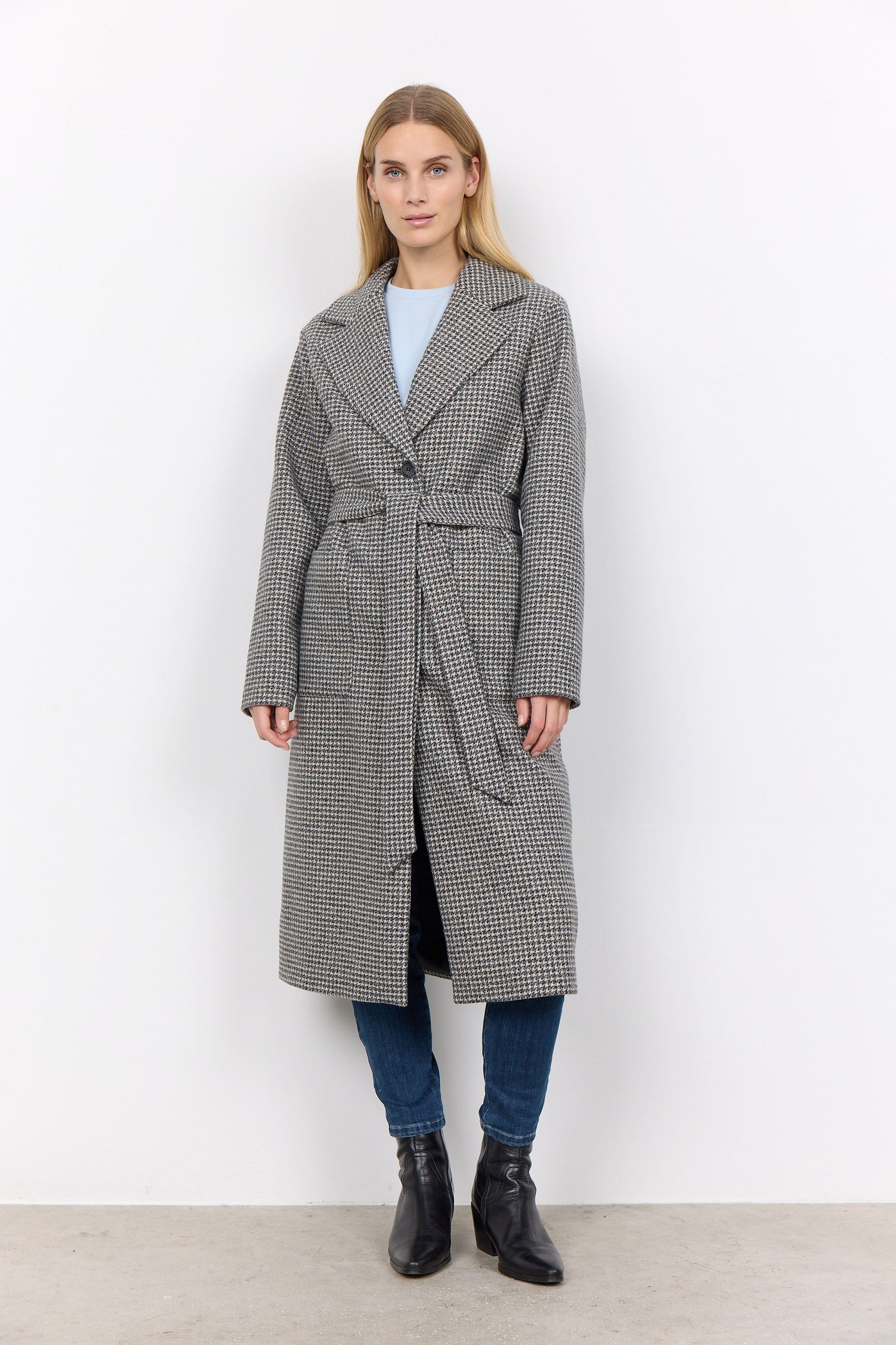 Soya Concept Felisia Wool Blend Houndstooth Coat - Black Combi