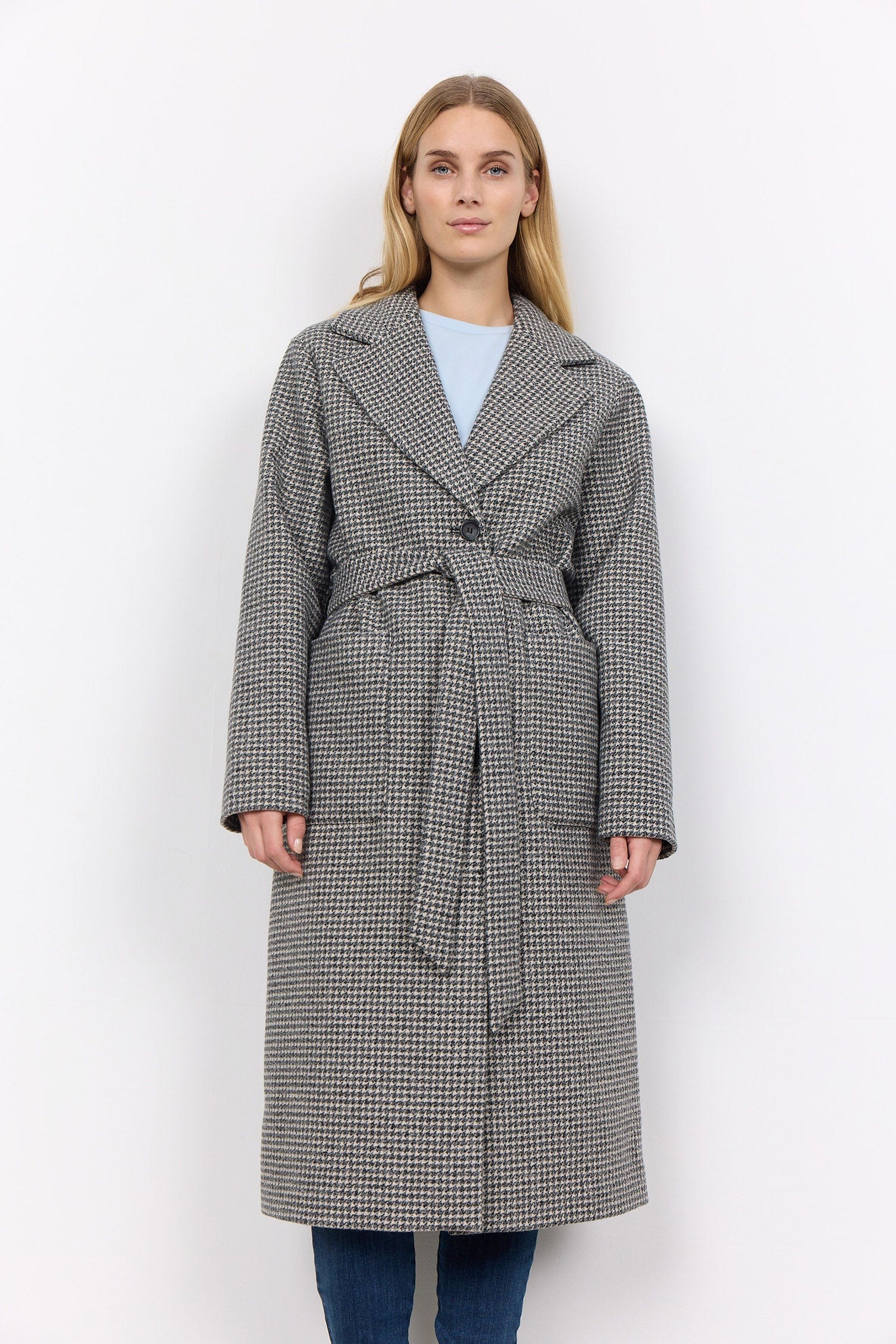 Soya Concept Felisia Wool Blend Houndstooth Coat - Black Combi