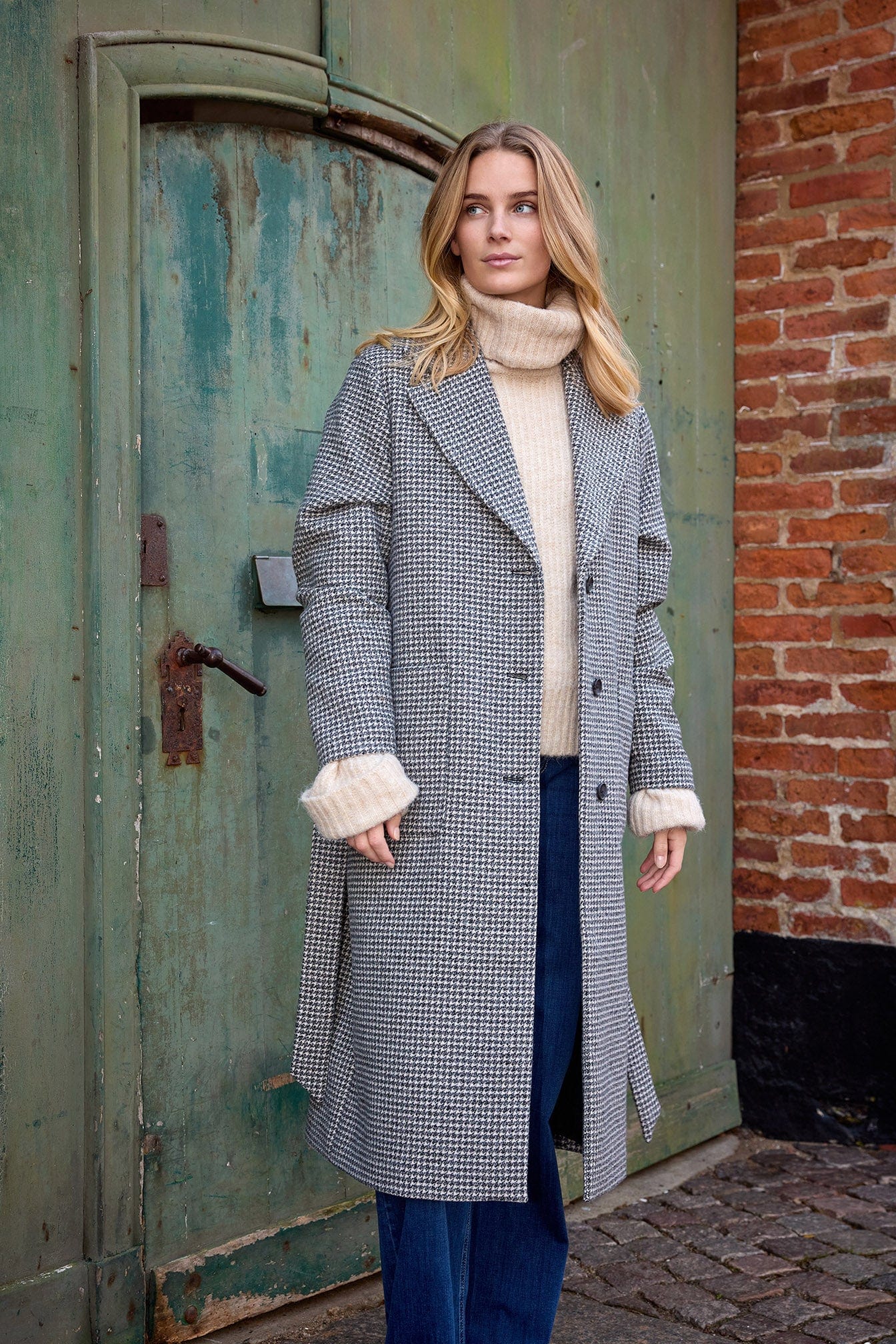 Soya Concept Felisia Wool Blend Houndstooth Coat - Black Combi