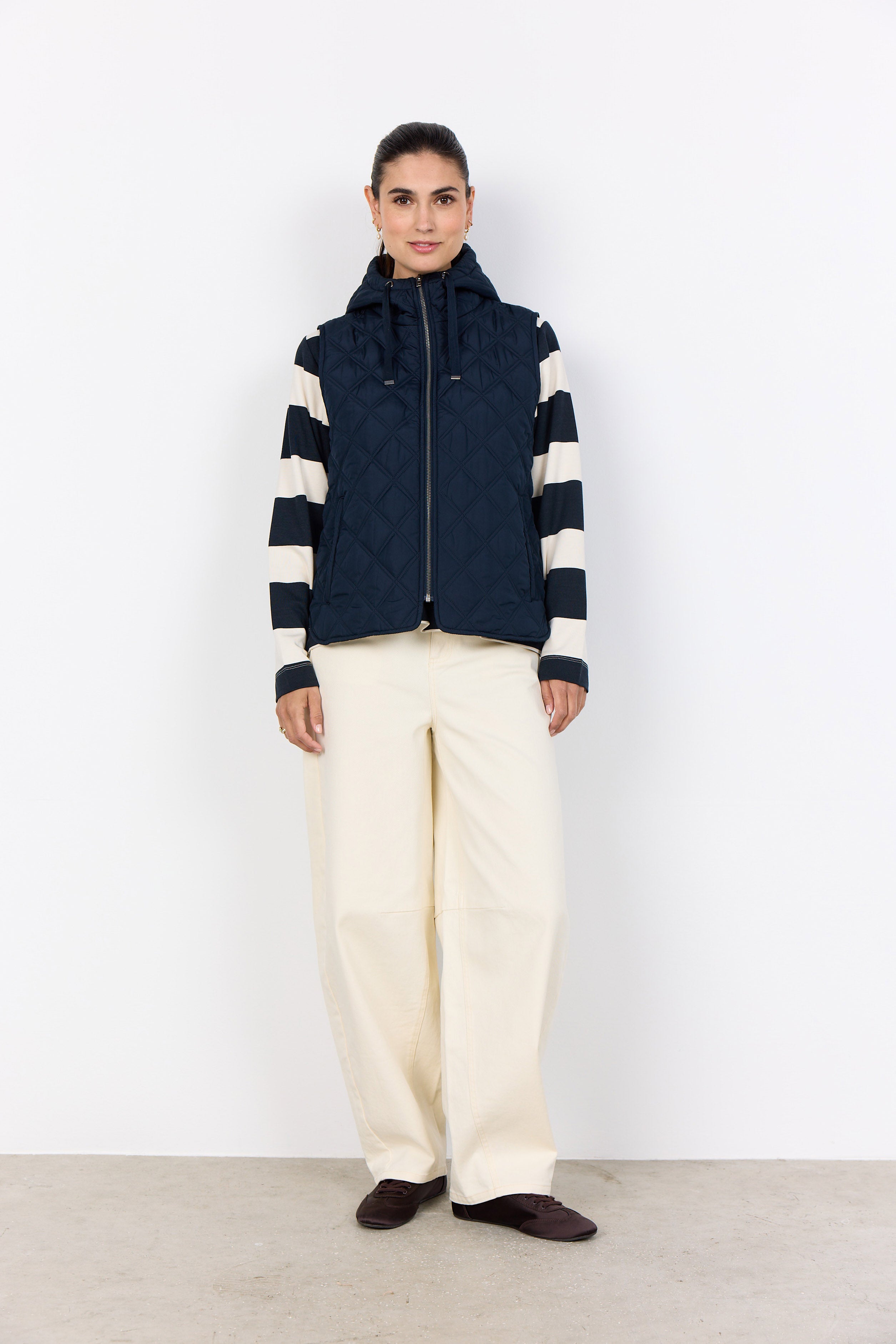 Soya Concept Fenya Quilted Hooded Gilet - Navy