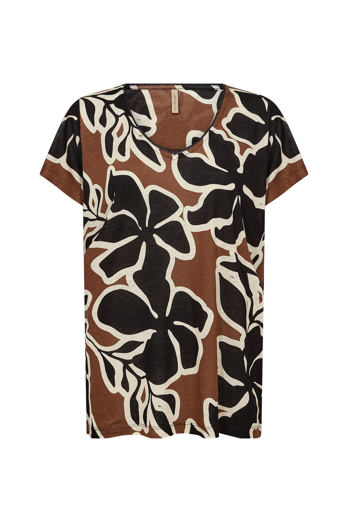 Soya Concept Fiola Linen Blend T-Shirt- Toffee Combi