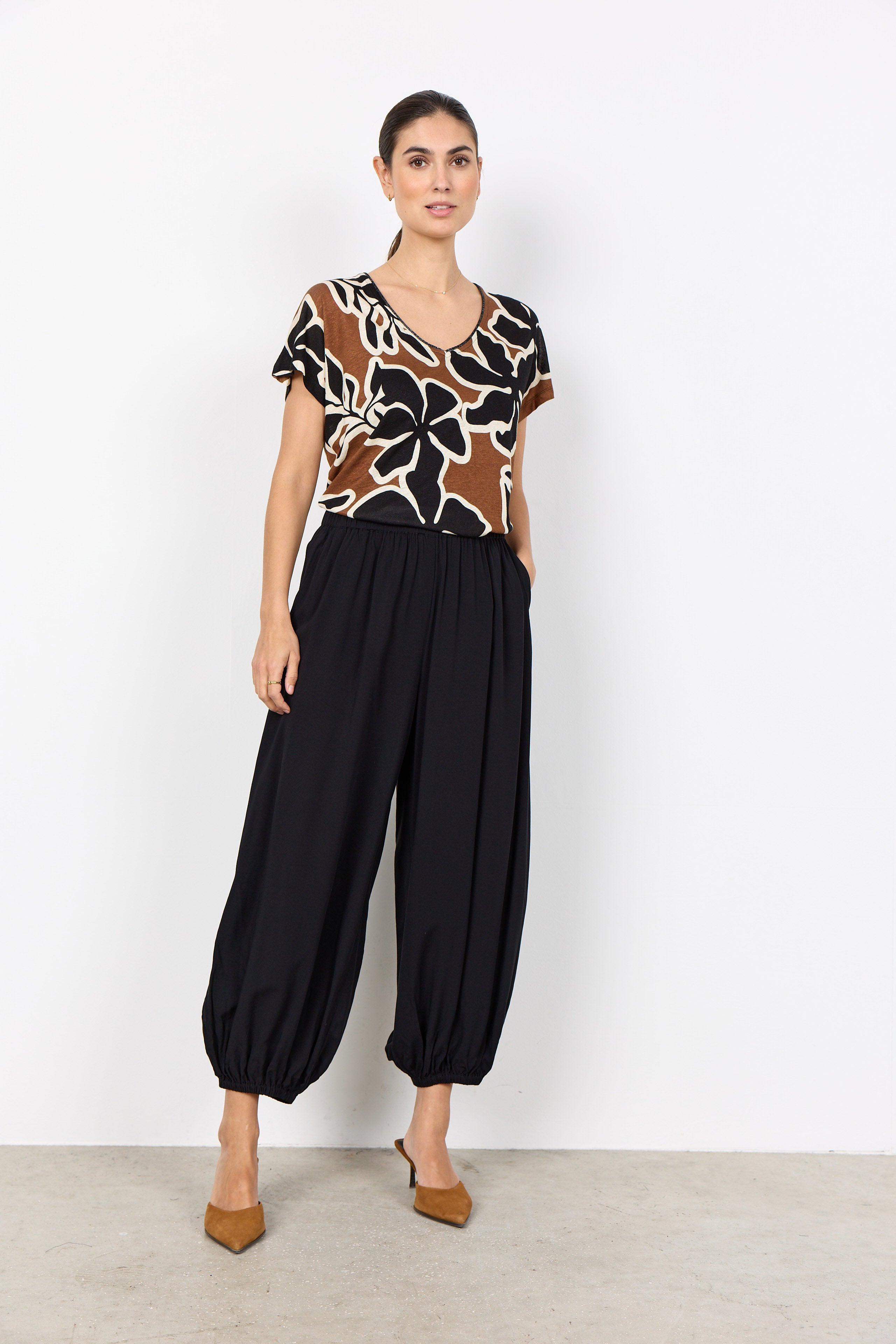 Soya Concept Fiola Linen Blend T-Shirt- Toffee Combi
