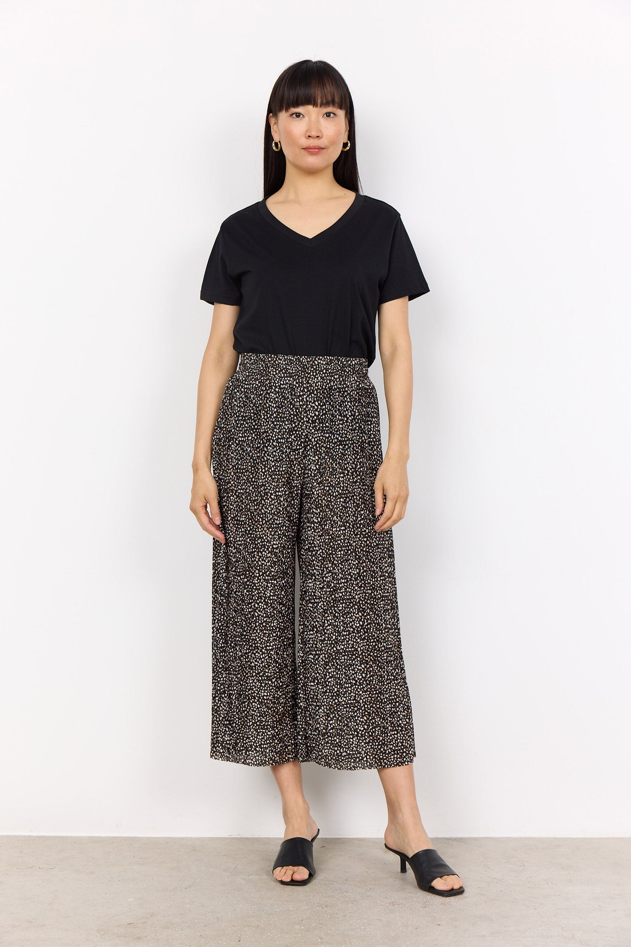 Soya Concept Fleur Printed Cropped Trousers - Black Combi