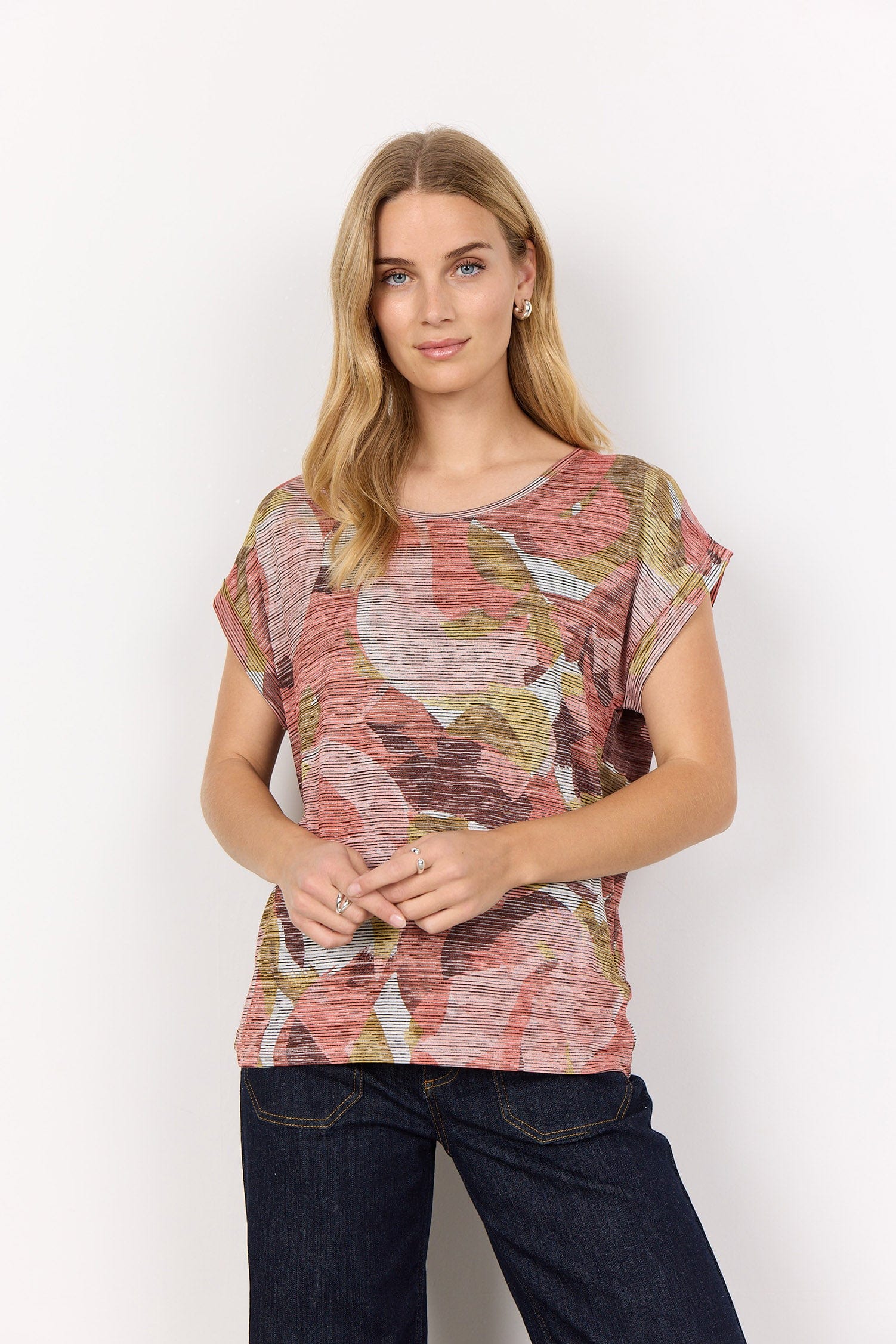 Soya Concept Galina Printed T-Shirt - Peach Pink Combi