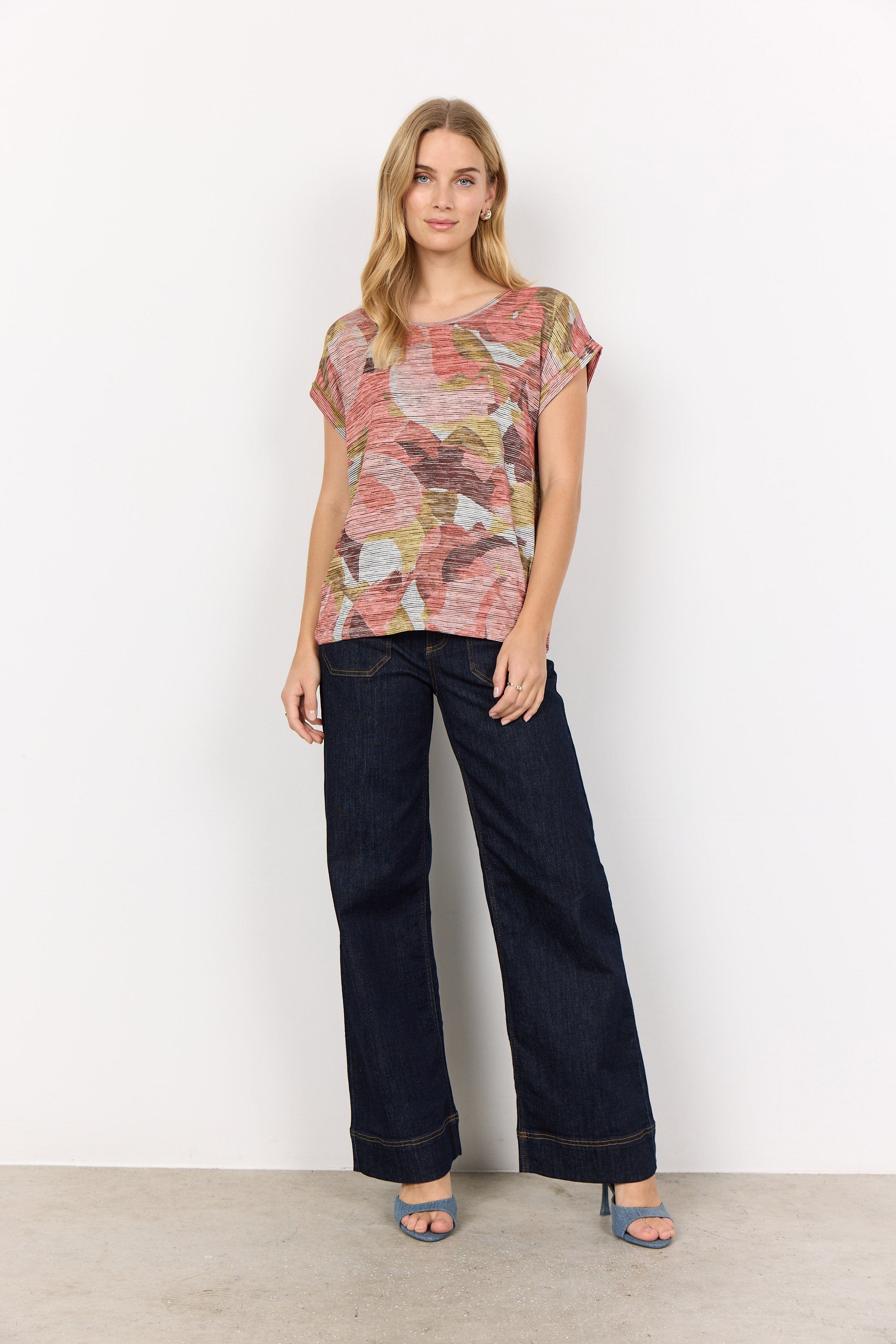 Soya Concept Galina Printed T-Shirt - Peach Pink Combi