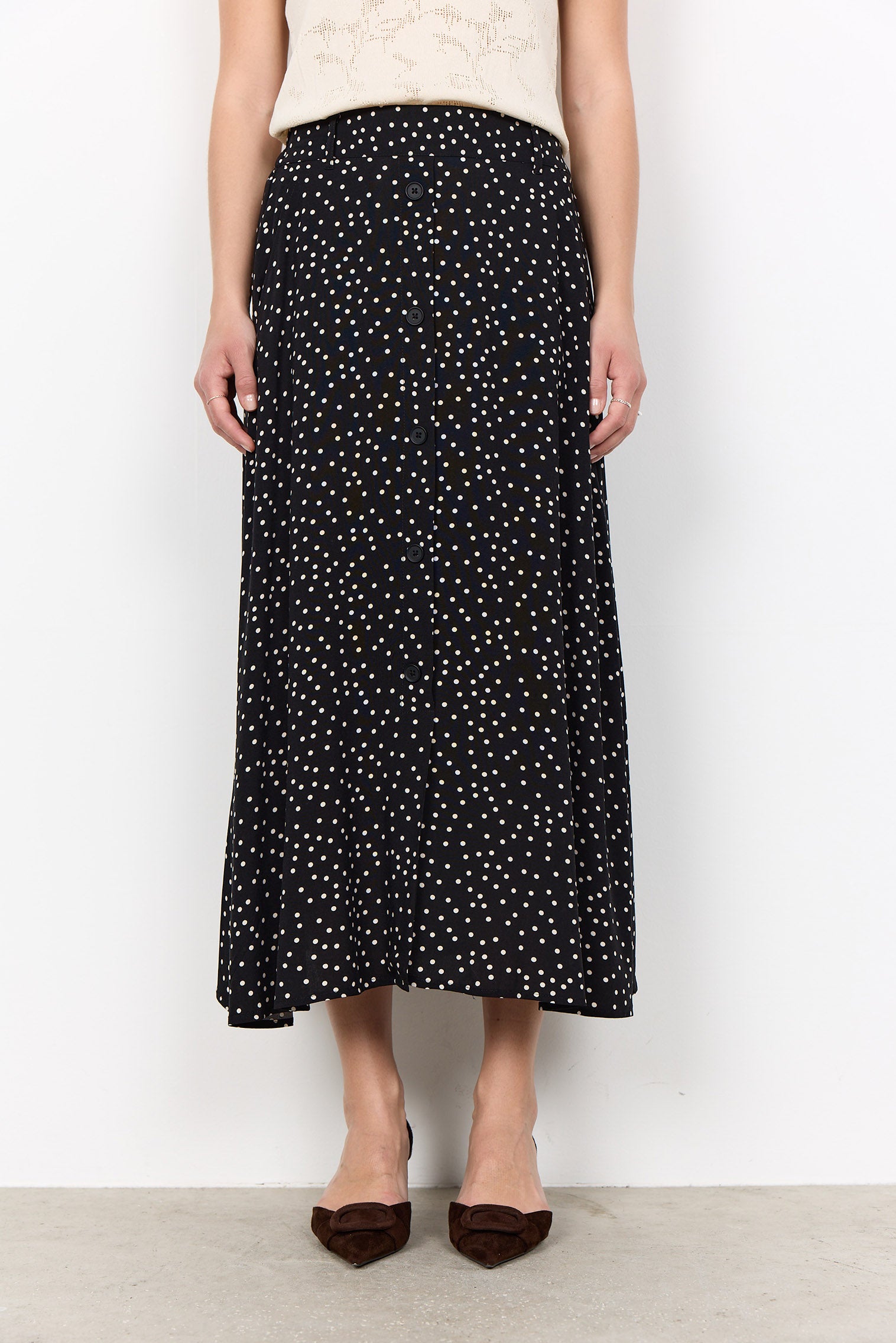 Soya Concept Gilda Polka Dot Midi Skirt - Black Combi