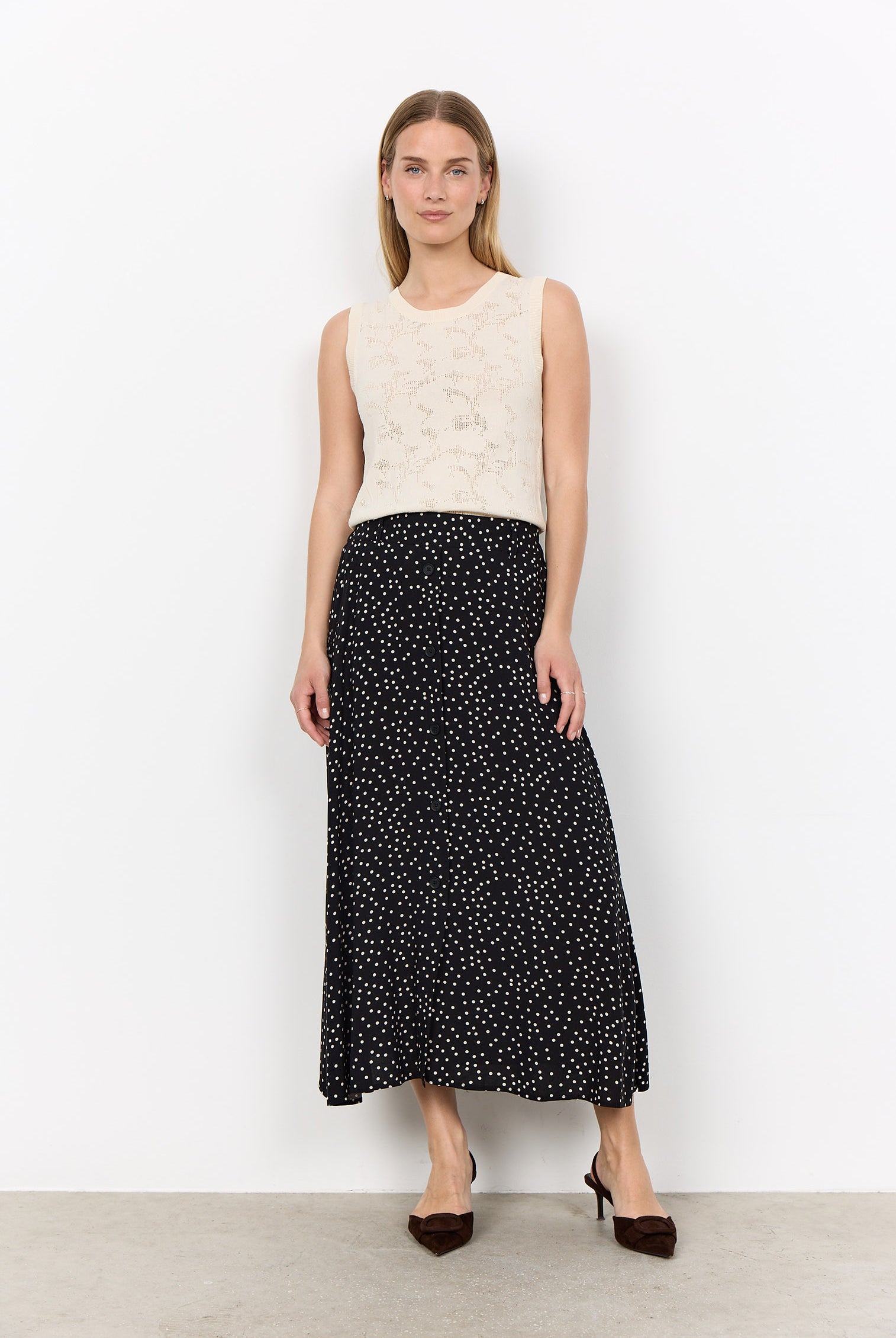 Soya Concept Gilda Polka Dot Midi Skirt - Black Combi