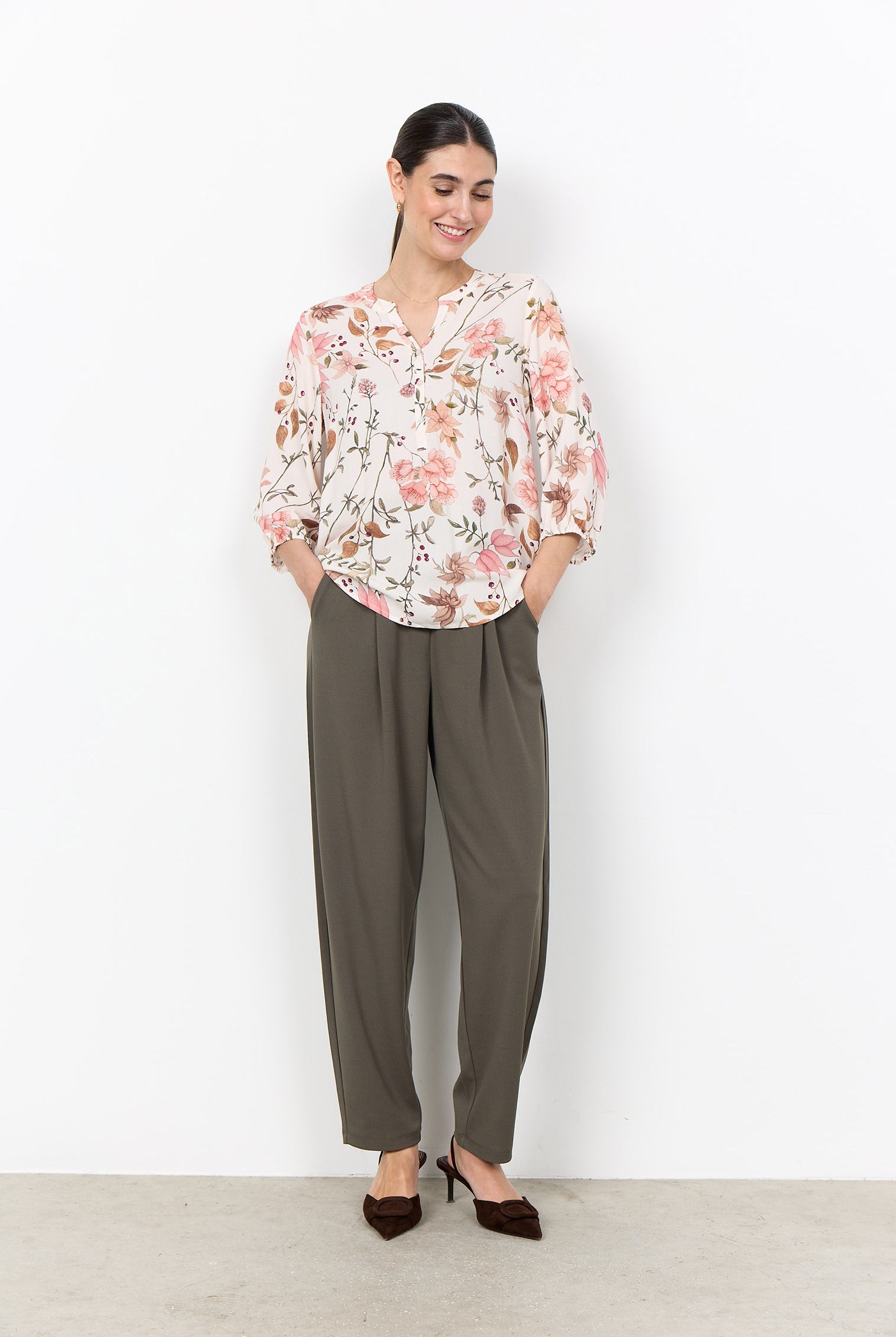Soya Concept Grace Floral Blouse - Cream Combi
