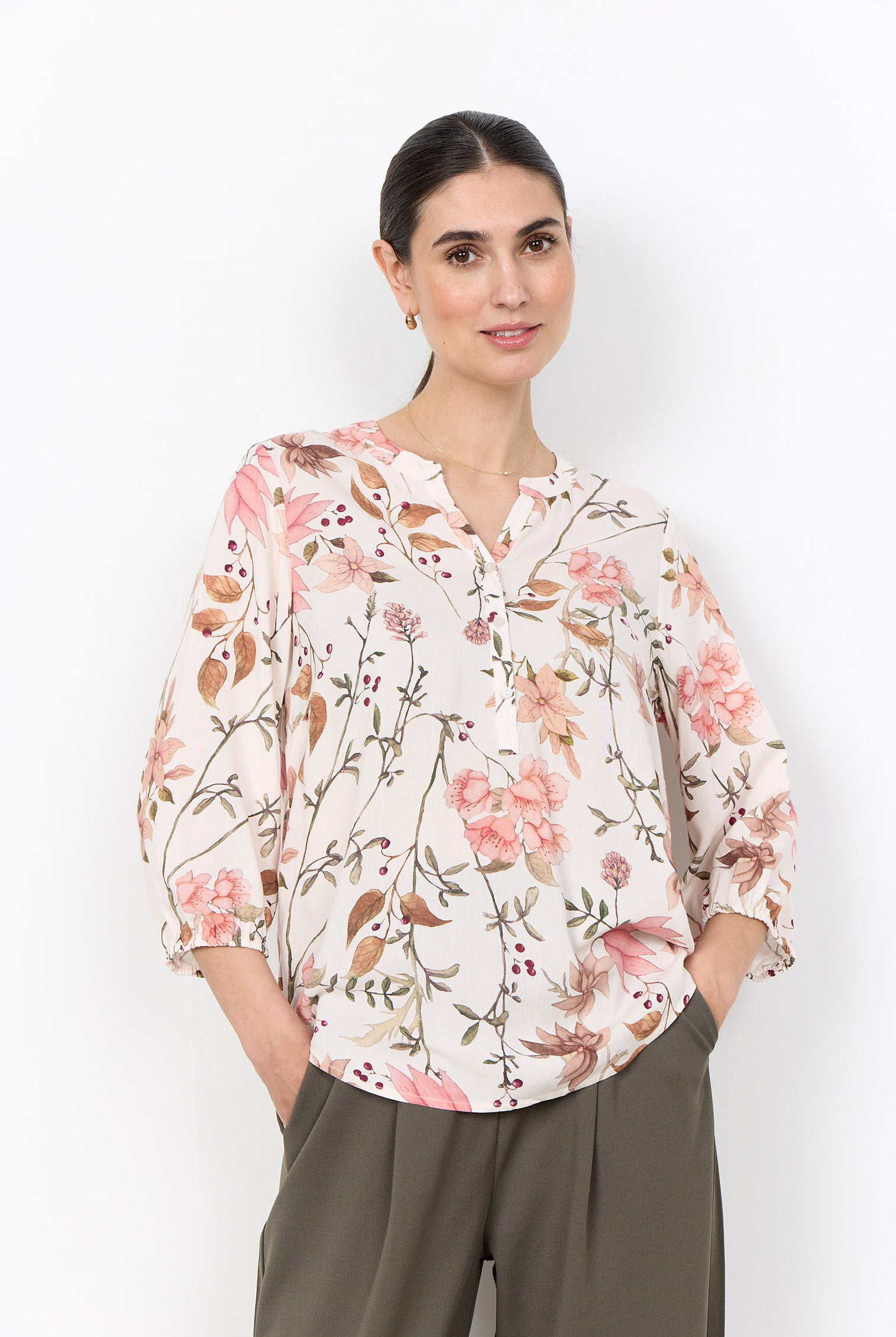 Soya Concept Grace Floral Blouse - Cream Combi