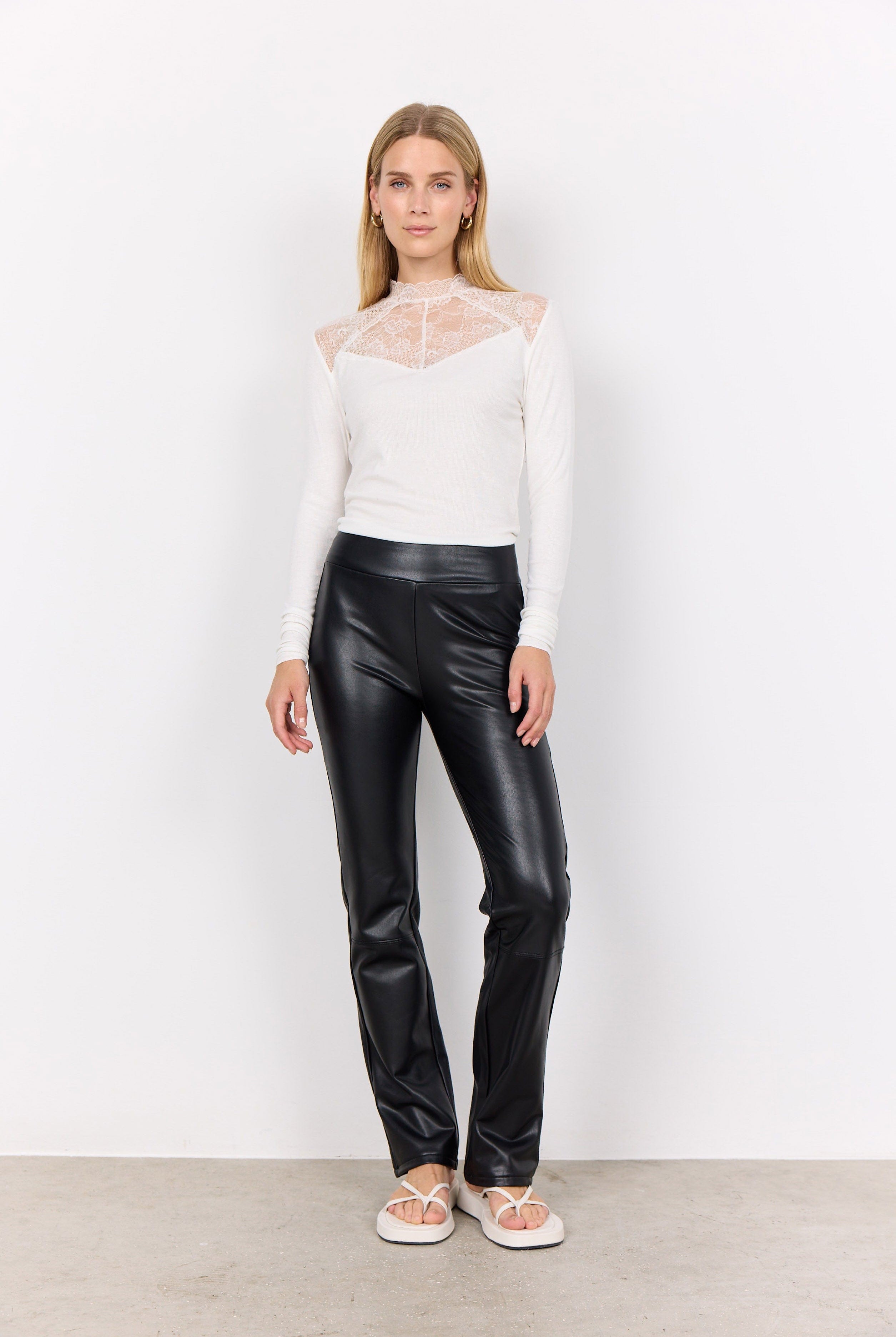 Soya Concept Haida Leather Look Trousers - Black