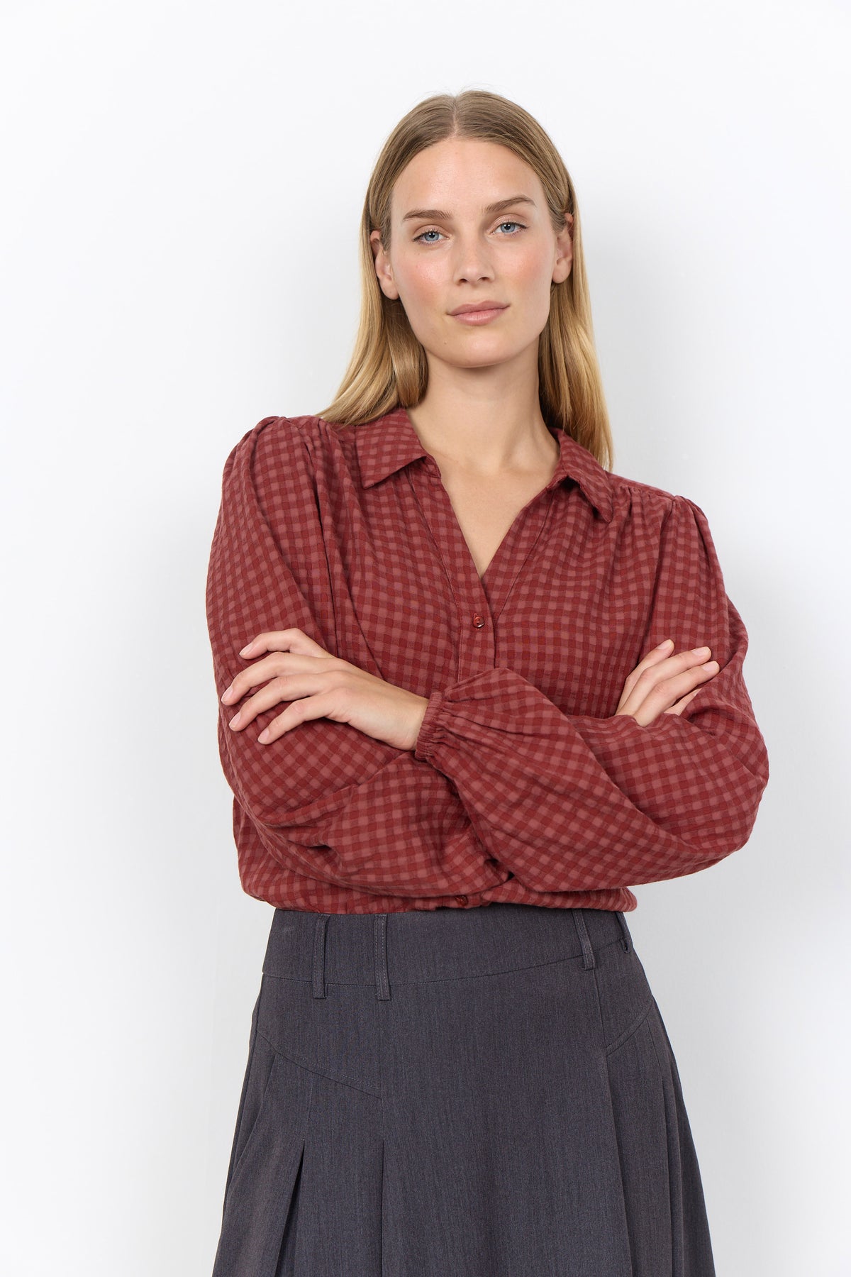 Soya Concept Heina Gingham Shirt - Madder Brown