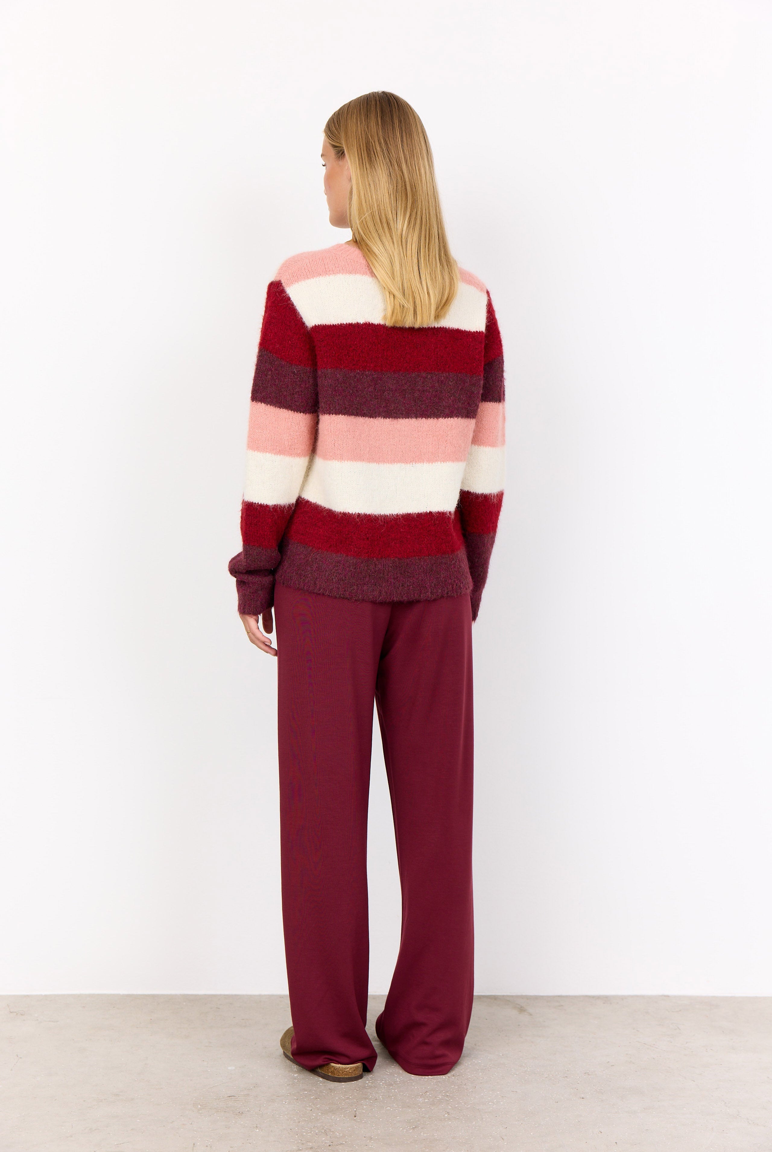 Soya Concept Ilene Stripe Wool Blend Jumper - Dark Red Melange Combi