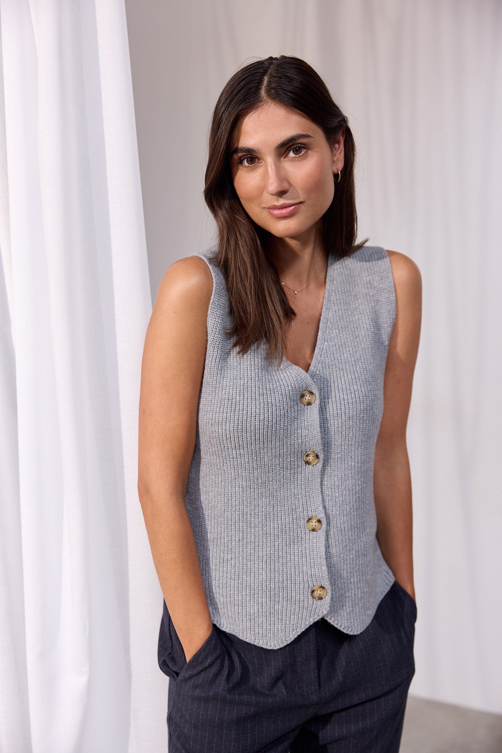 Soya Concept Ilia Knitted Sleeveless Jumper - Mid Grey Melange