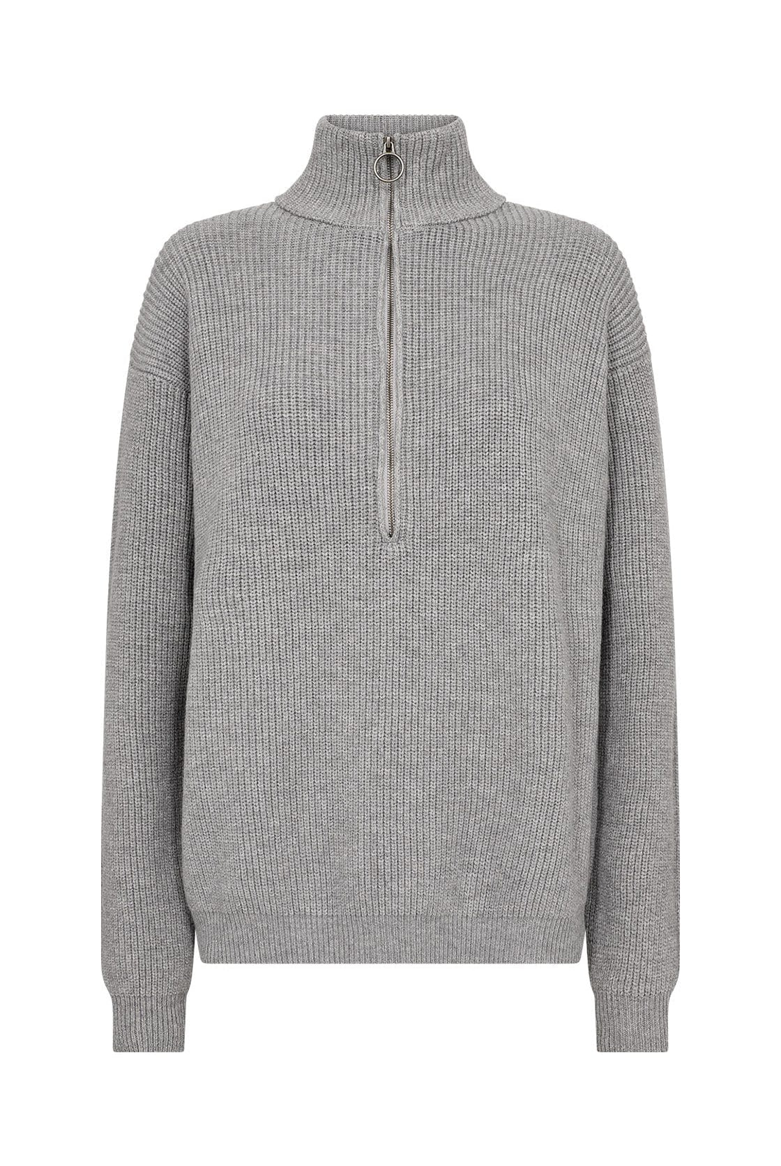 Soya Concept Ilia Quarter Zip Knitted Jumper - Mid Grey Melange