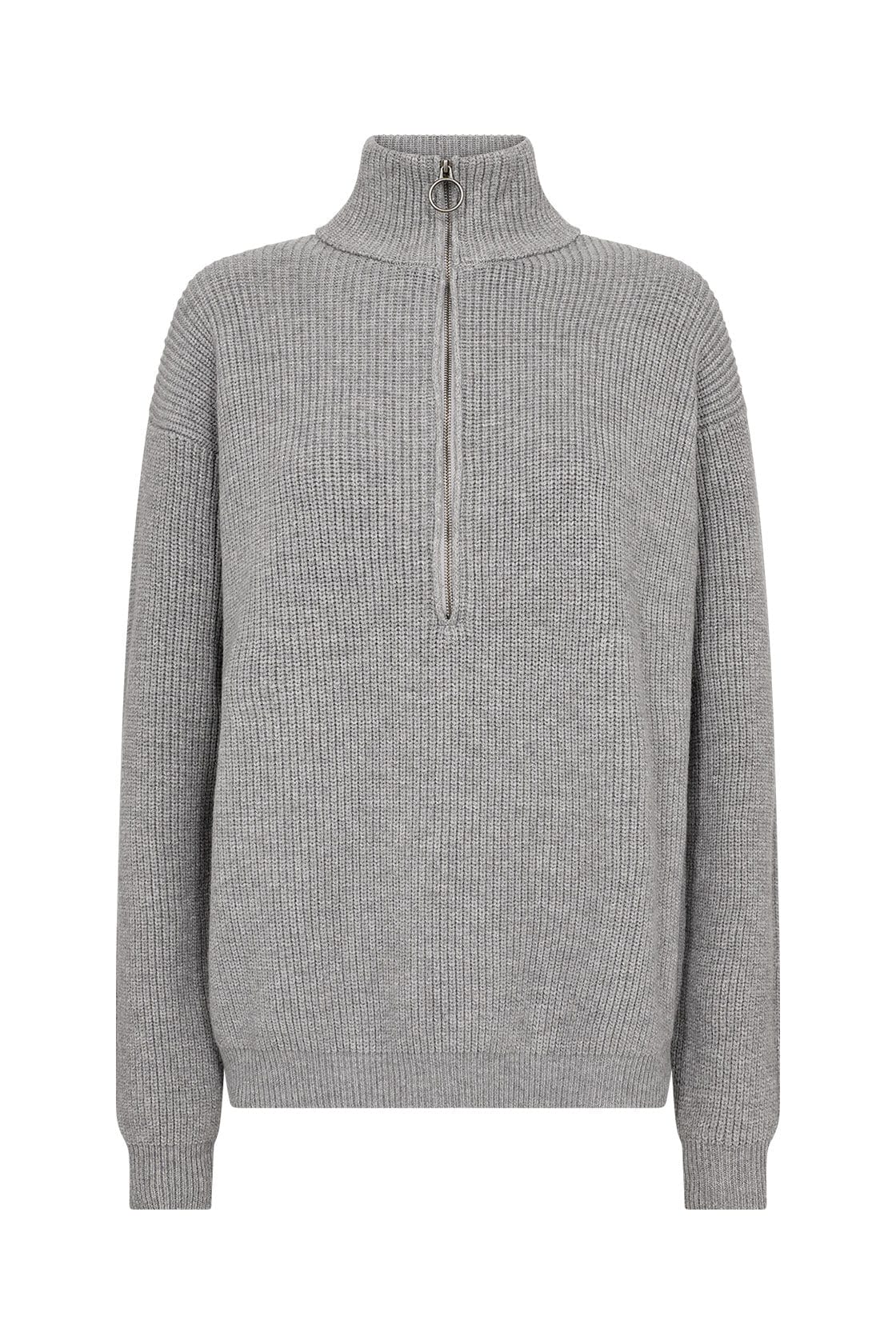 Soya Concept Ilia Quarter Zip Knitted Jumper - Mid Grey Melange
