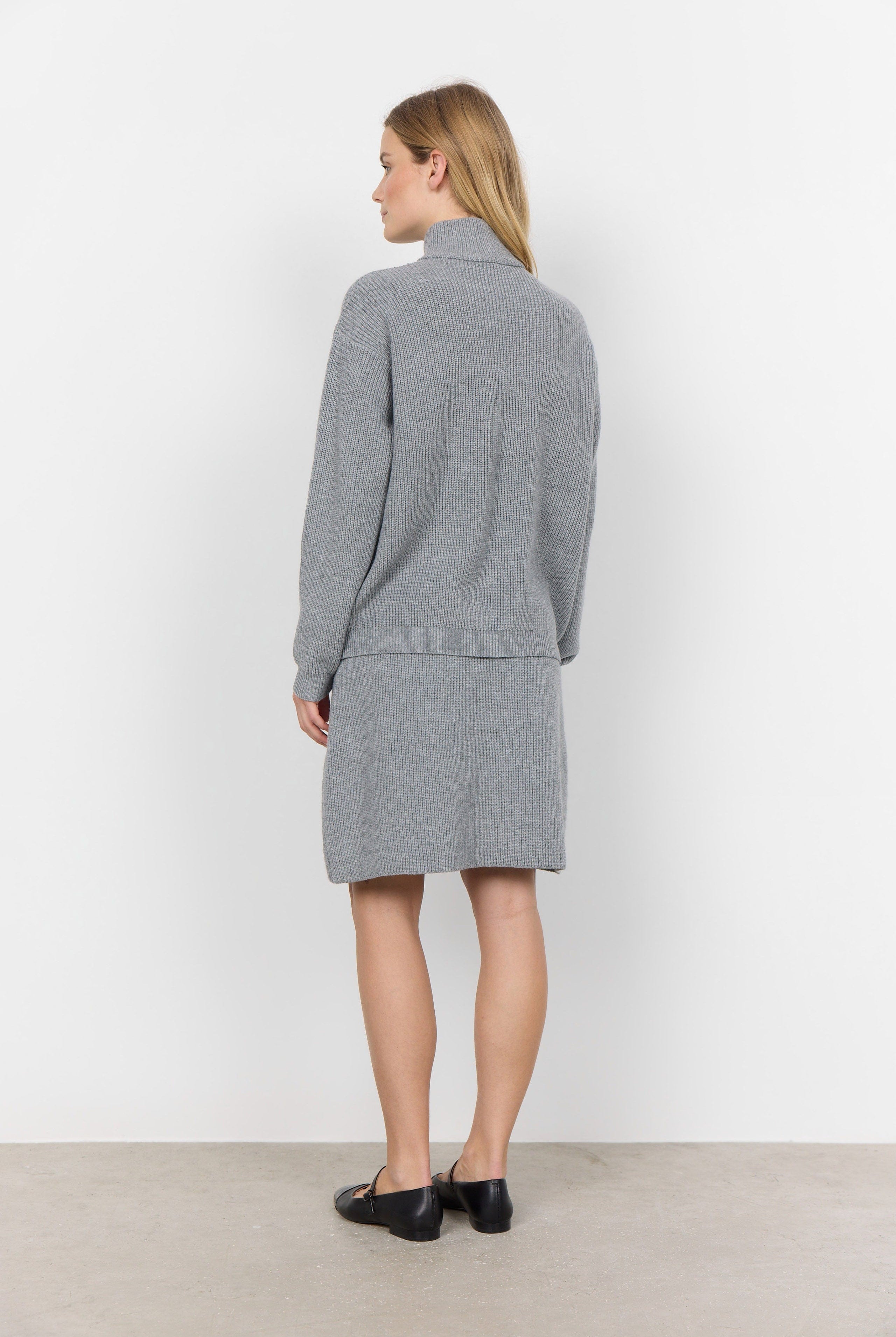 Soya Concept Ilia Quarter Zip Knitted Jumper - Mid Grey Melange