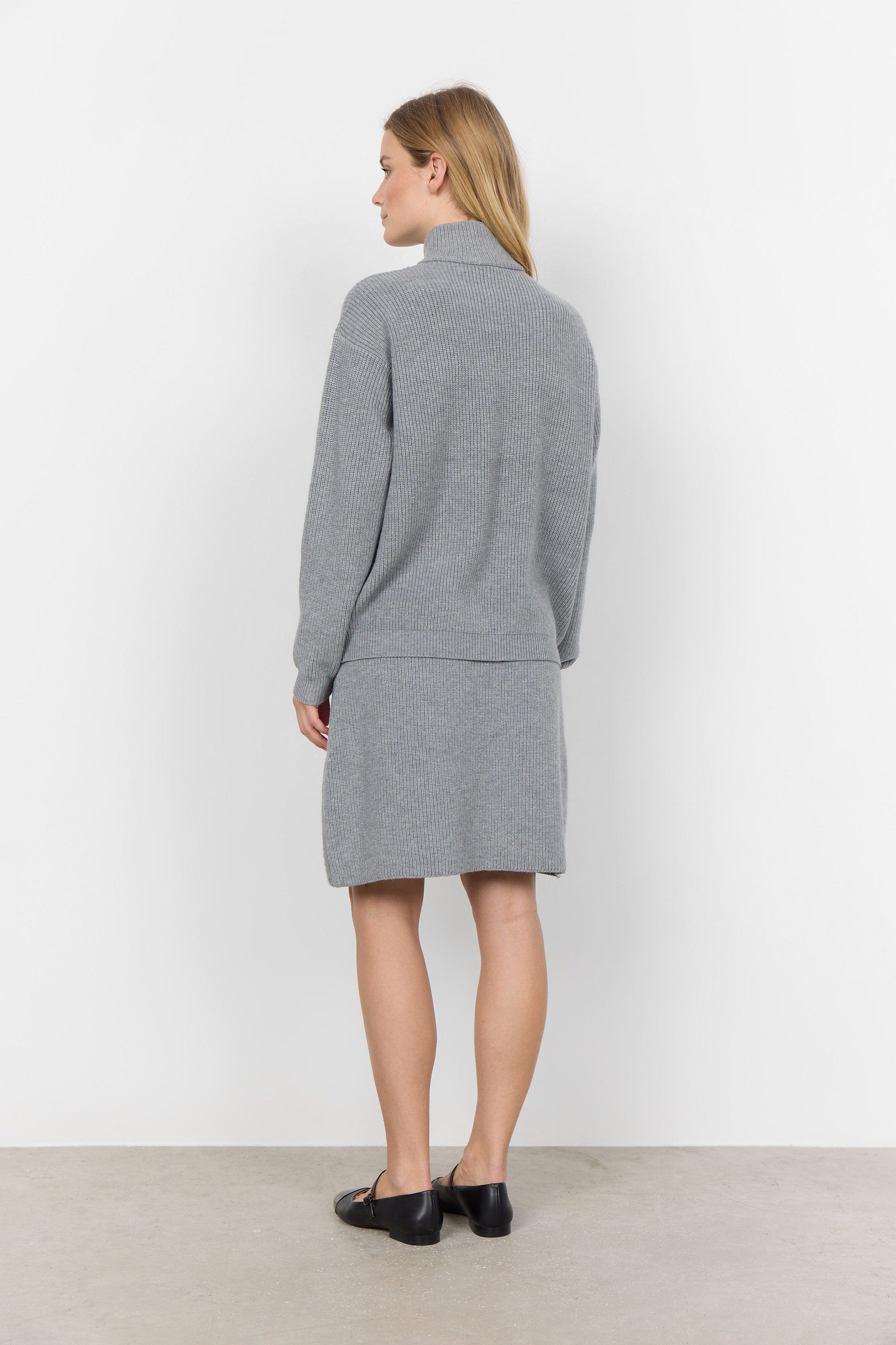 Soya Concept Ilia Quarter Zip Knitted Jumper - Mid Grey Melange