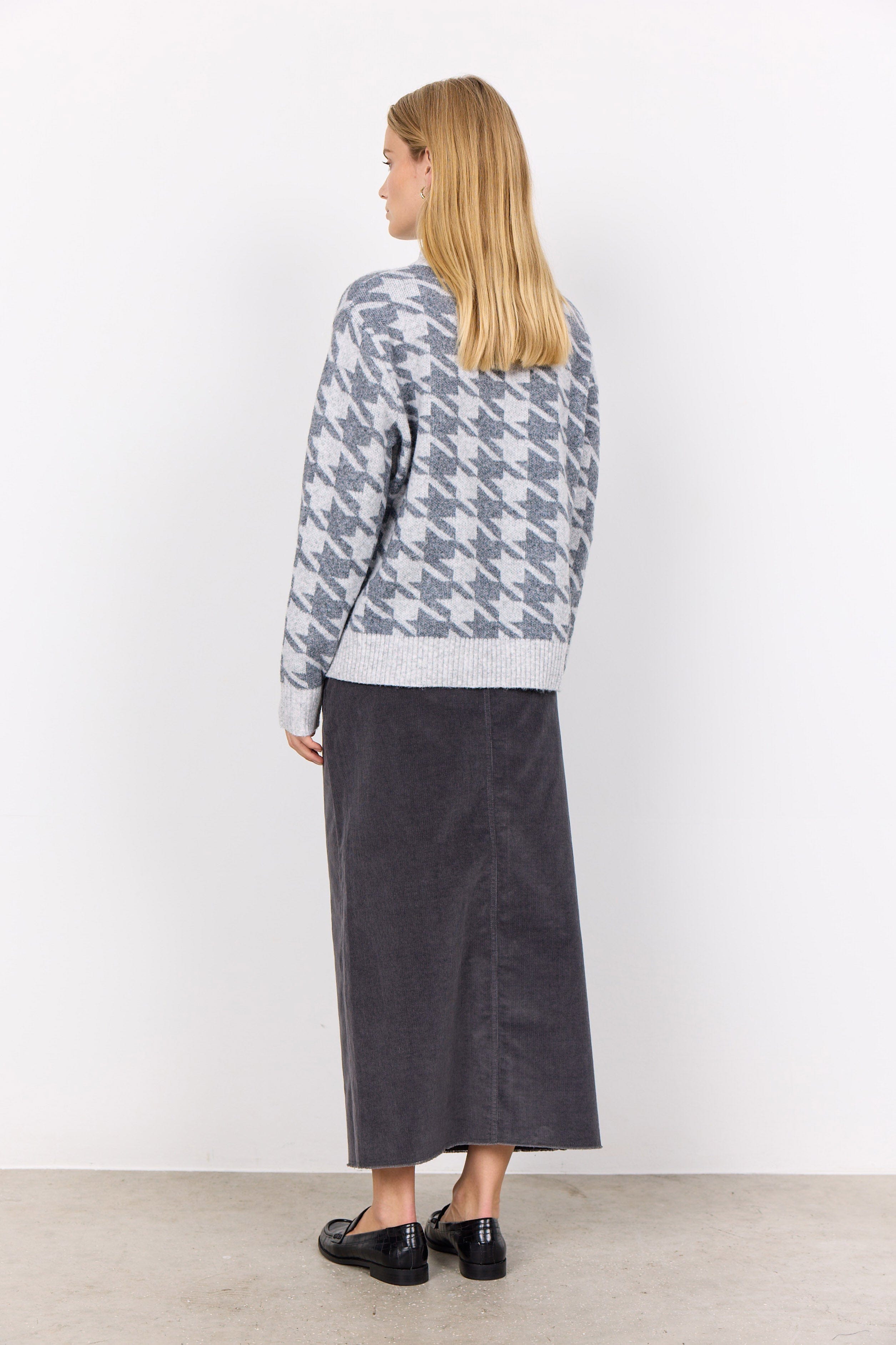 Soya Concept Ine Houndstooth Knitted Jumper - Light Grey Melange Combi