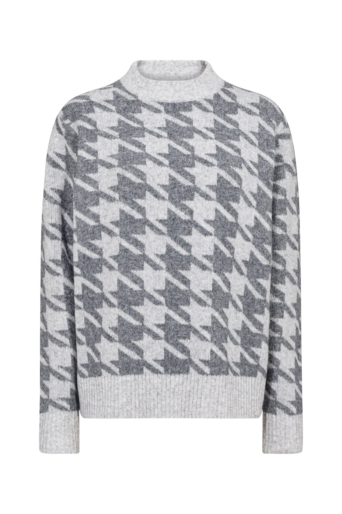Soya Concept Ine Houndstooth Knitted Jumper - Light Grey Melange Combi