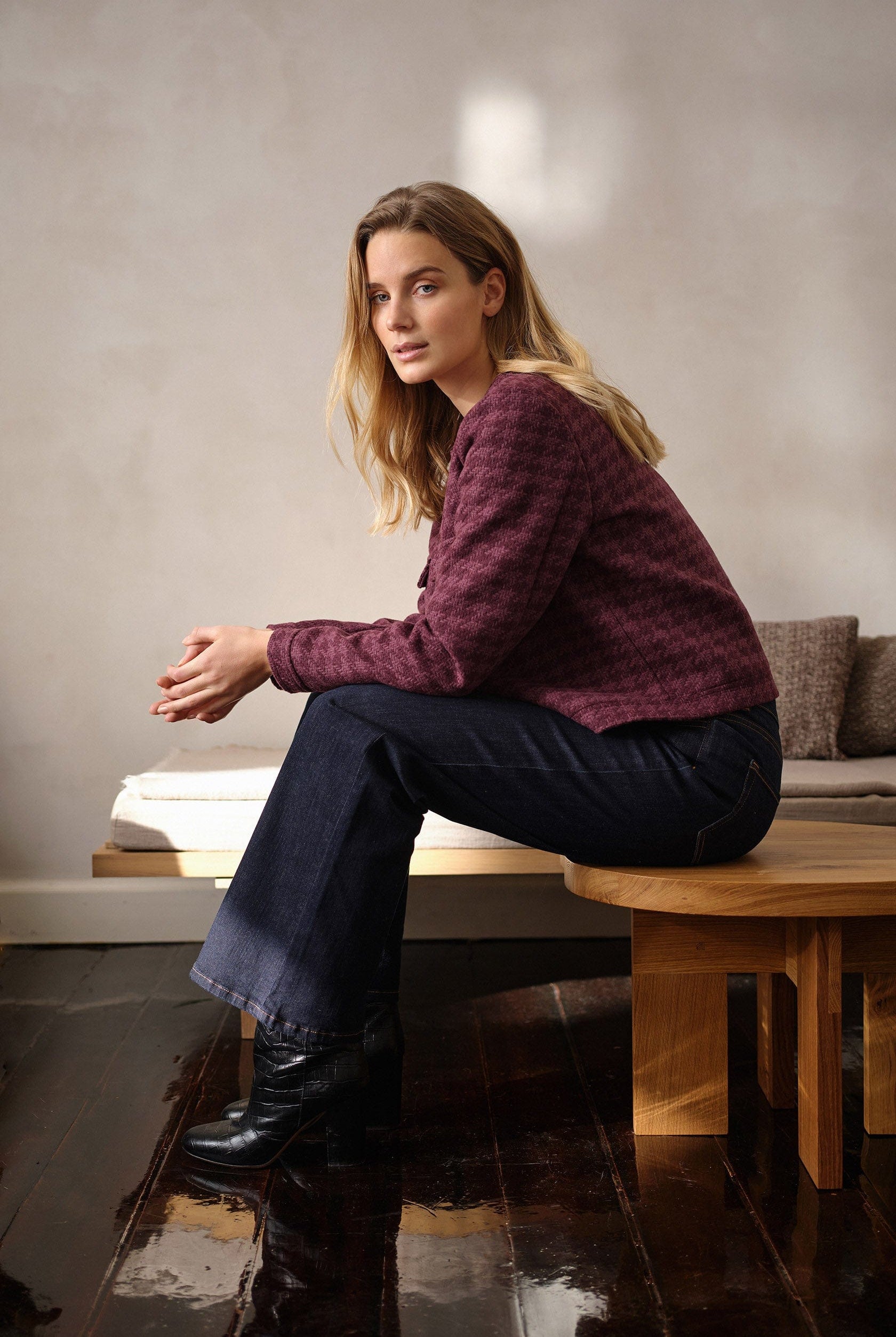 Soya Concept Irka Houndstooth Jacket - Wine Combi